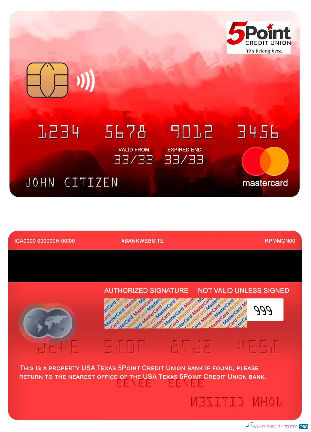 Hochwertige Herunterladen USA Texas 5Point Kredit Union Bank Mastercard Photoshop Vorlage