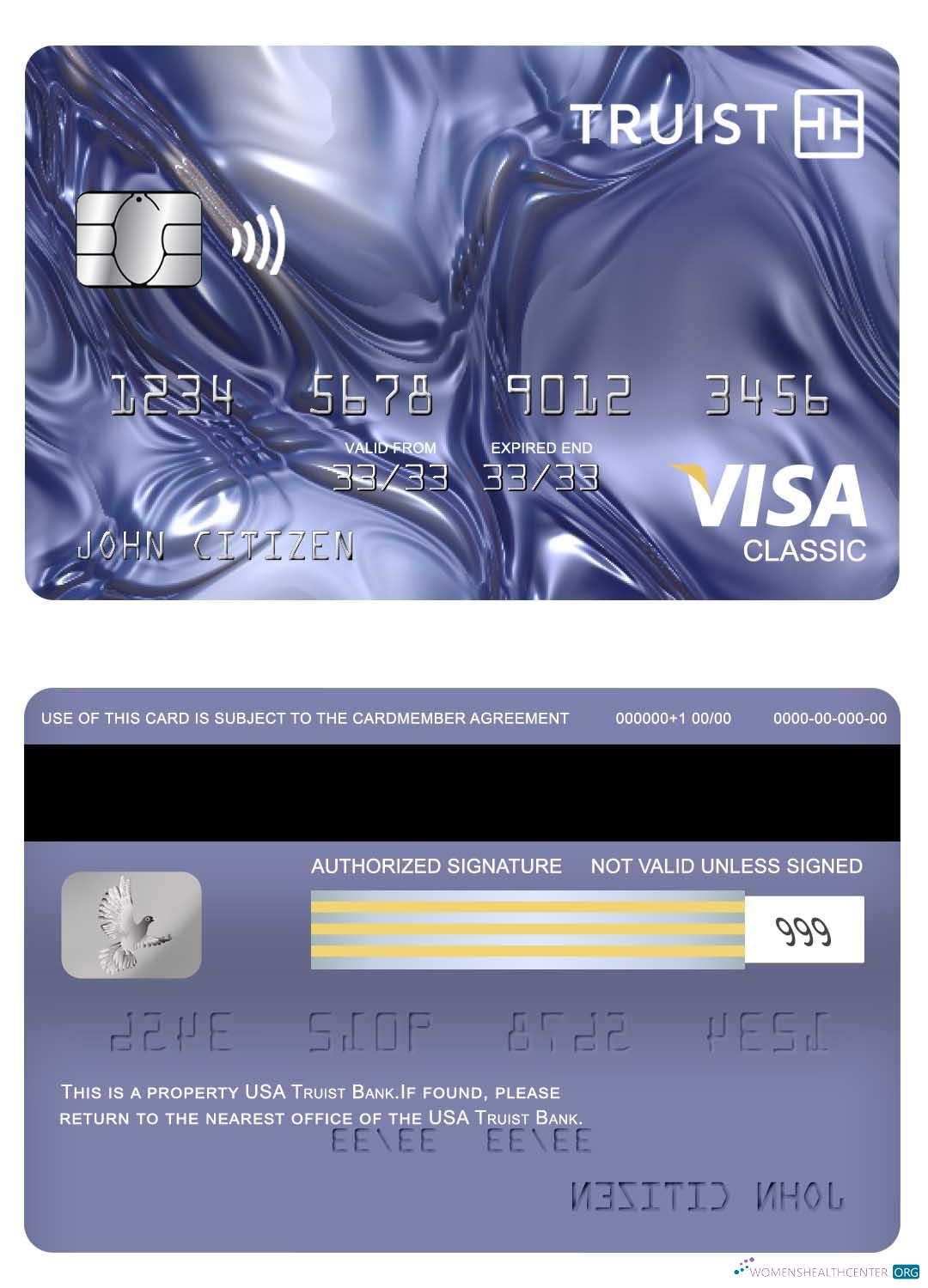 Editierbare Herunterladen USA Truist Bank Visa Classic Karte Photoshop Vorlage