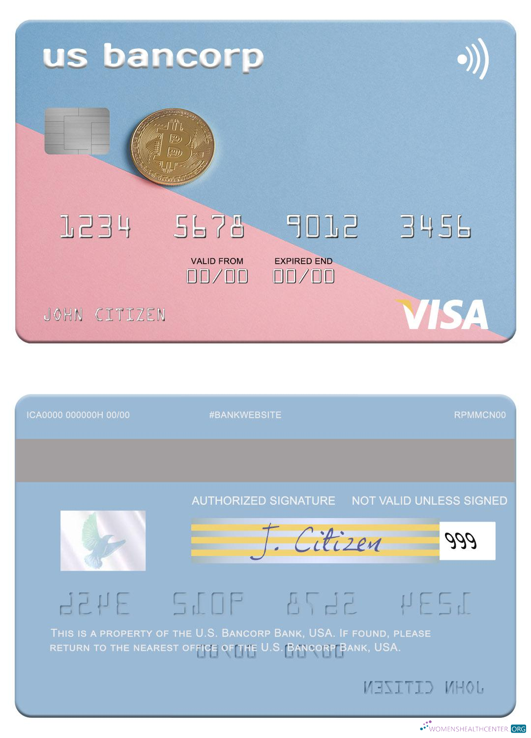 Professionelle Herunterladen USA U.S. Bancorp Bank Visa Karte Photoshop Vorlage