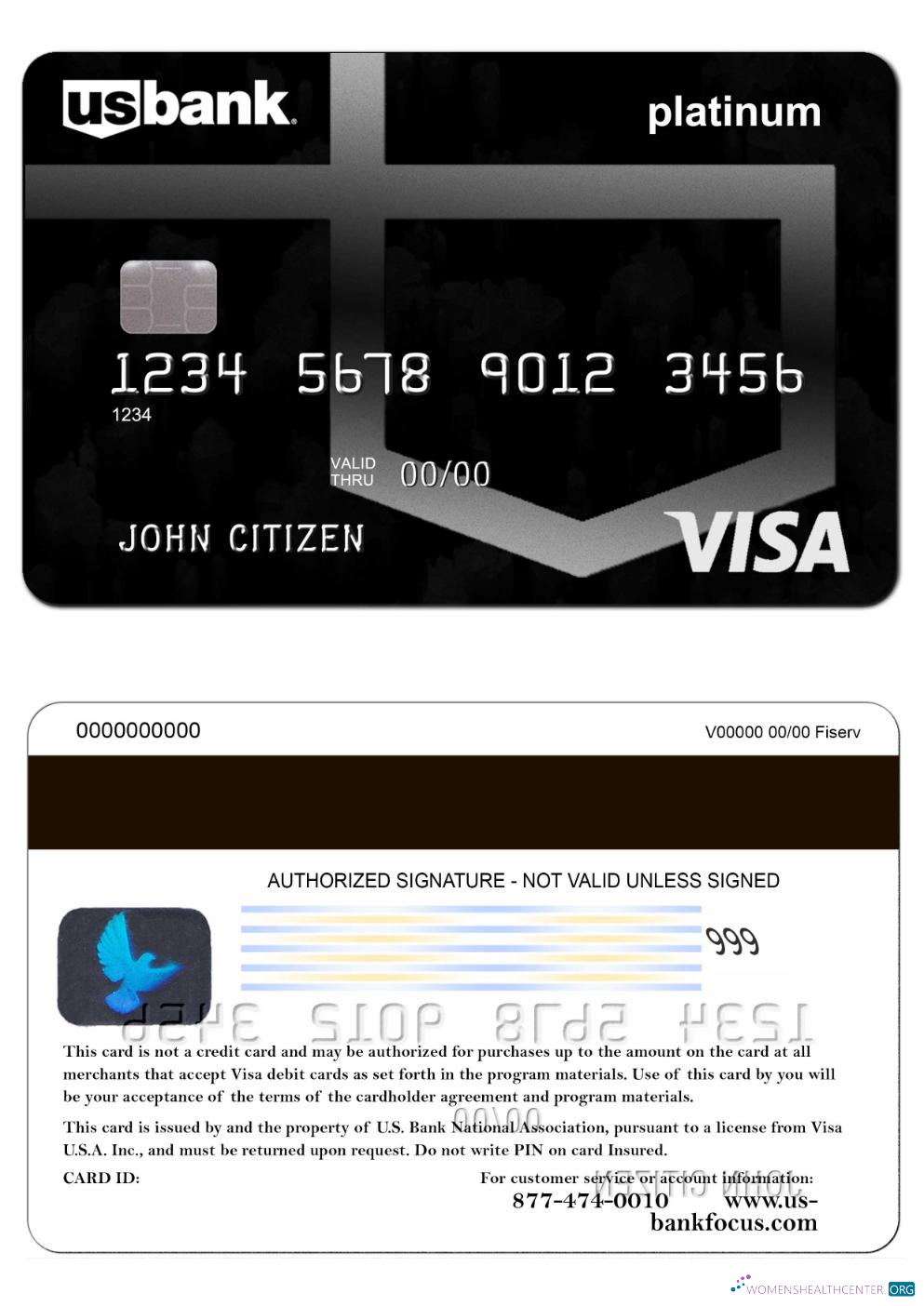 Hochwertige Herunterladen USA U.S. Bank Visa Karte Platin Photoshop Vorlage