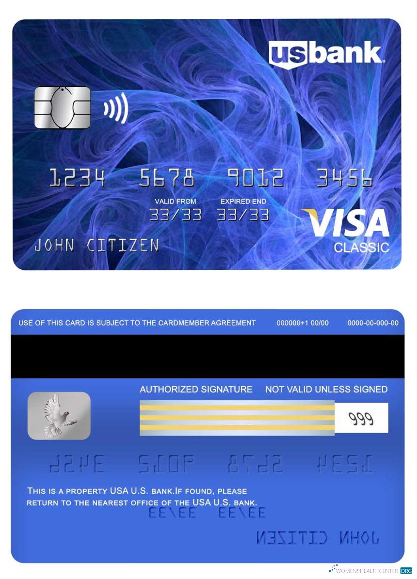 Professionelle Herunterladen USA U.S. Bank Visa Classic Karte Photoshop Vorlage