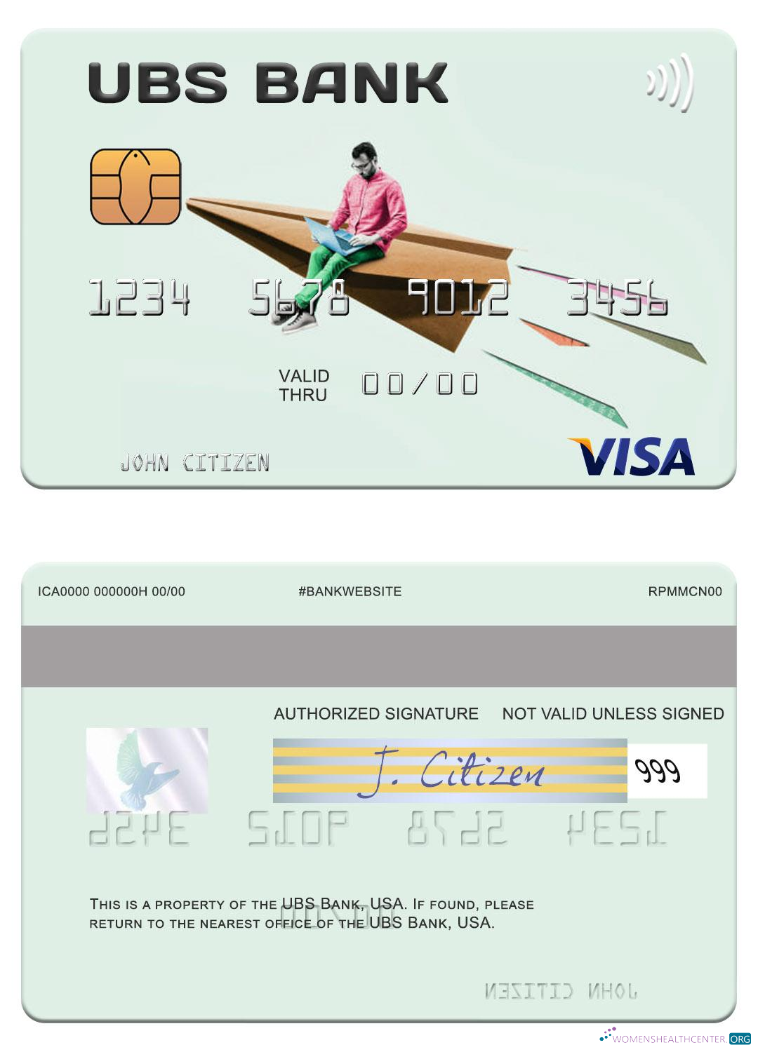 Professionelle Herunterladen USA UBS Bank Visa Karte Photoshop Vorlage