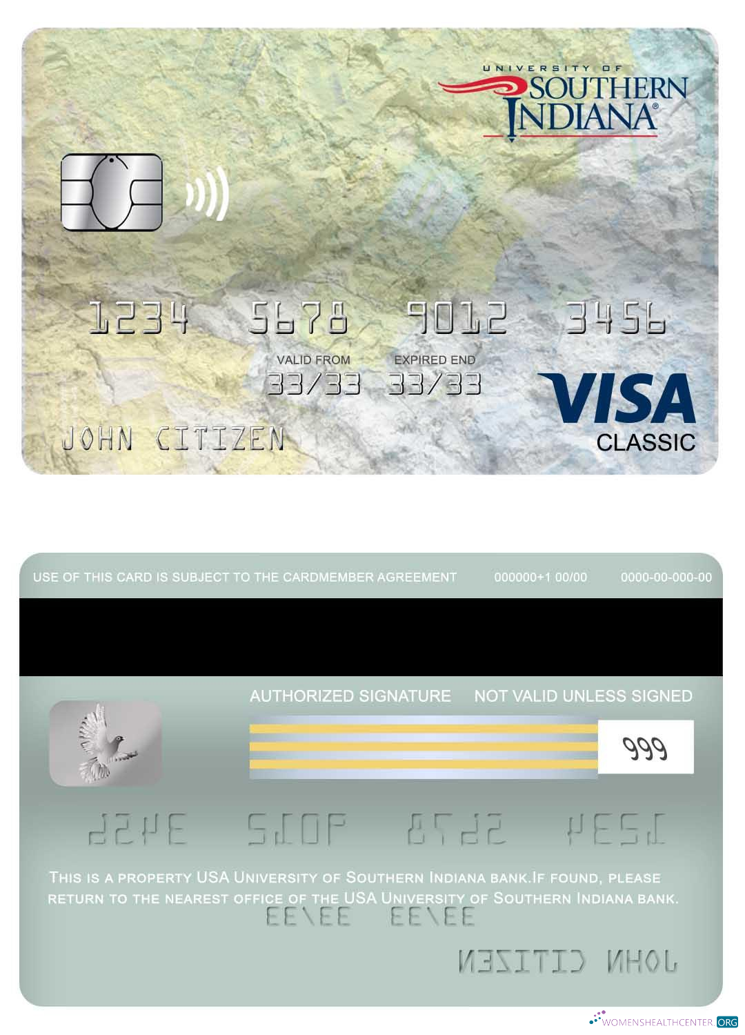 Premium Herunterladen USA University von Southern Indiana Bank Visa Classic Karte Photoshop Vorlage