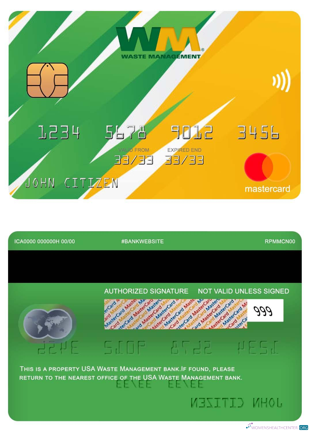 Editierbare Herunterladen USA Waste Management Bank Mastercard Photoshop Vorlage