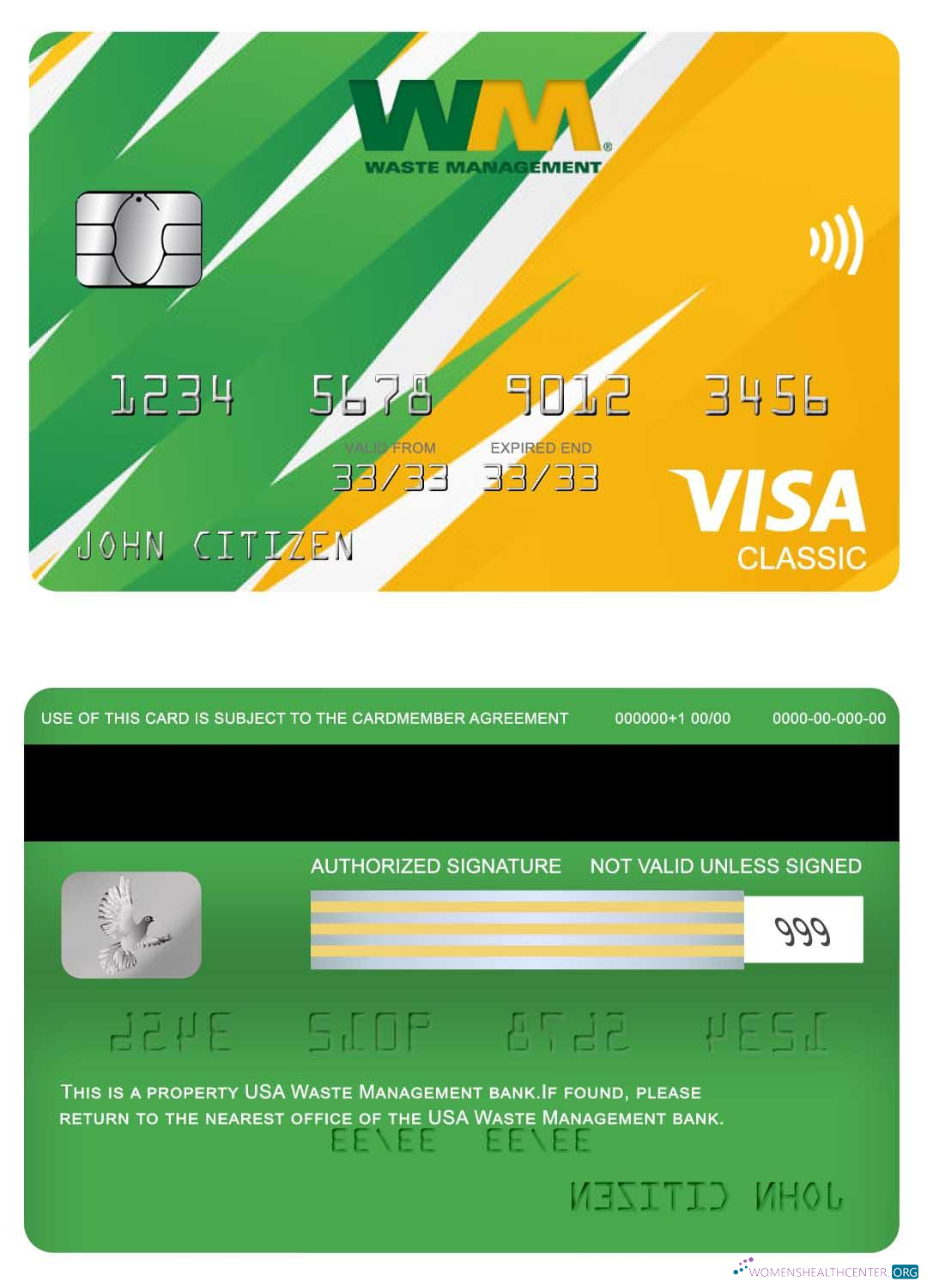 Editierbare Herunterladen USA Waste Management Bank Visa Classic Karte Photoshop Vorlage