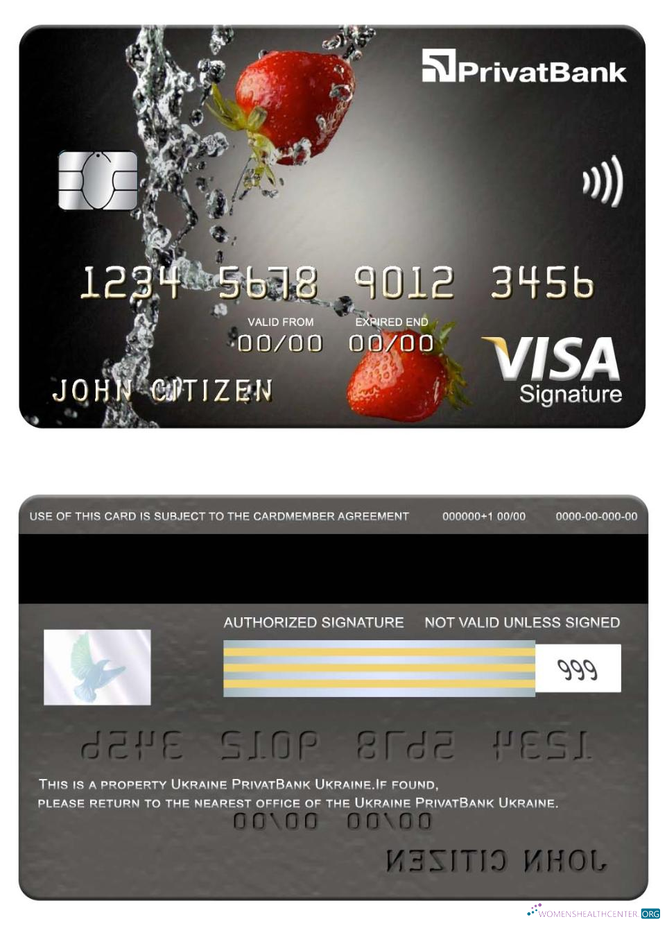Realistische Herunterladen Ukraine PrivatBank Visa Signature Karte Photoshop Vorlage