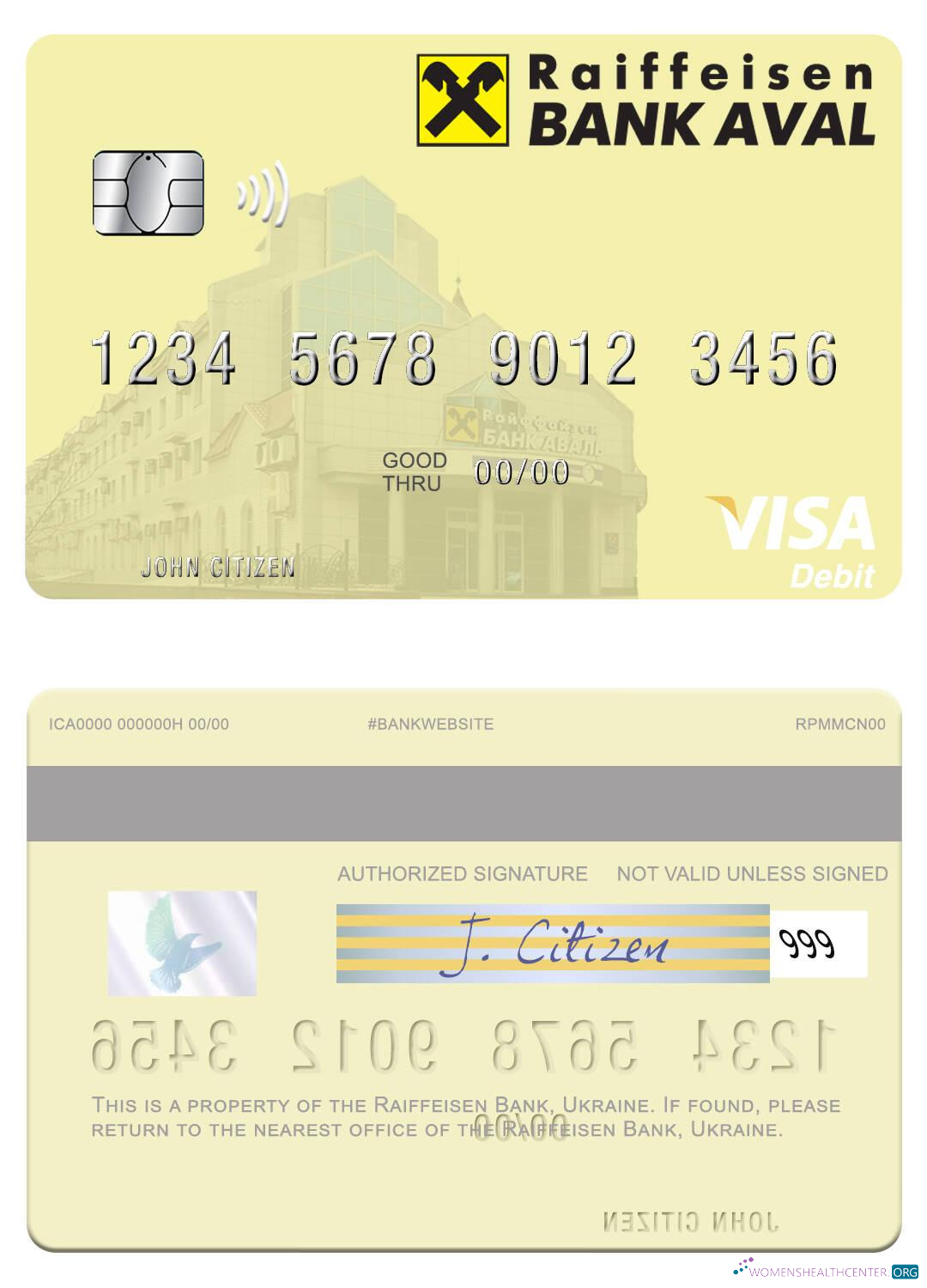 Editierbare Herunterladen Ukraine Raiffeisen Bank Visa Debit Karte Photoshop Vorlage