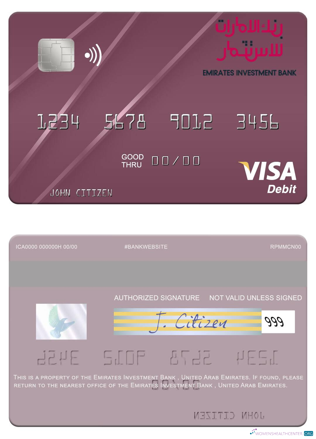 Editierbare Herunterladen Vereinigte Arabische Emirate Emirates Investition Bank Visa Debit Karte Photoshop Vorlage