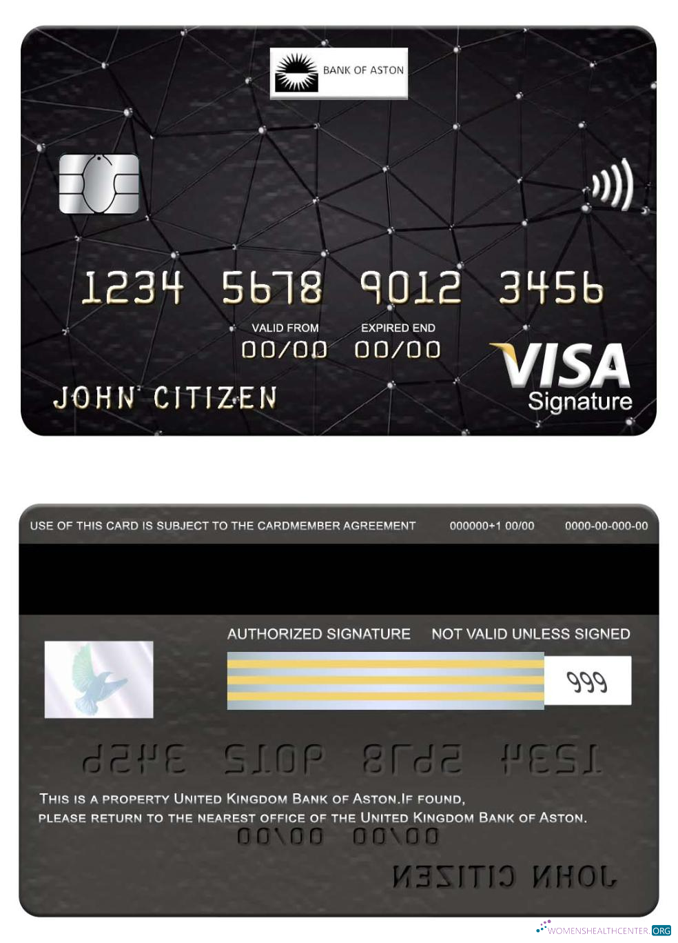 Editierbare Herunterladen Vereinigtes Königreich Bank von Aston Visa Signature Karte Photoshop Vorlage