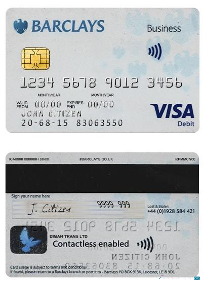 Realistische Herunterladen Vereinigtes Königreich Barclays PLC Visa Karte Photoshop Vorlage