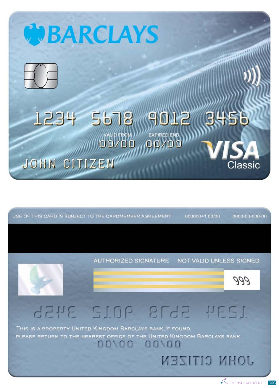 Editierbare Herunterladen Vereinigtes Königreich Barclays Bank Visa Classic Karte Photoshop Vorlage