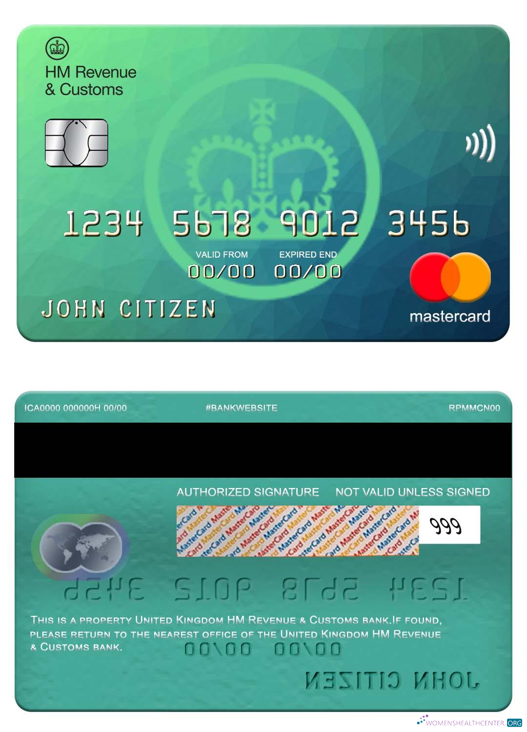 Realistische Herunterladen Vereinigtes Königreich HM Revenue & Customs Bank Mastercard Photoshop Vorlage