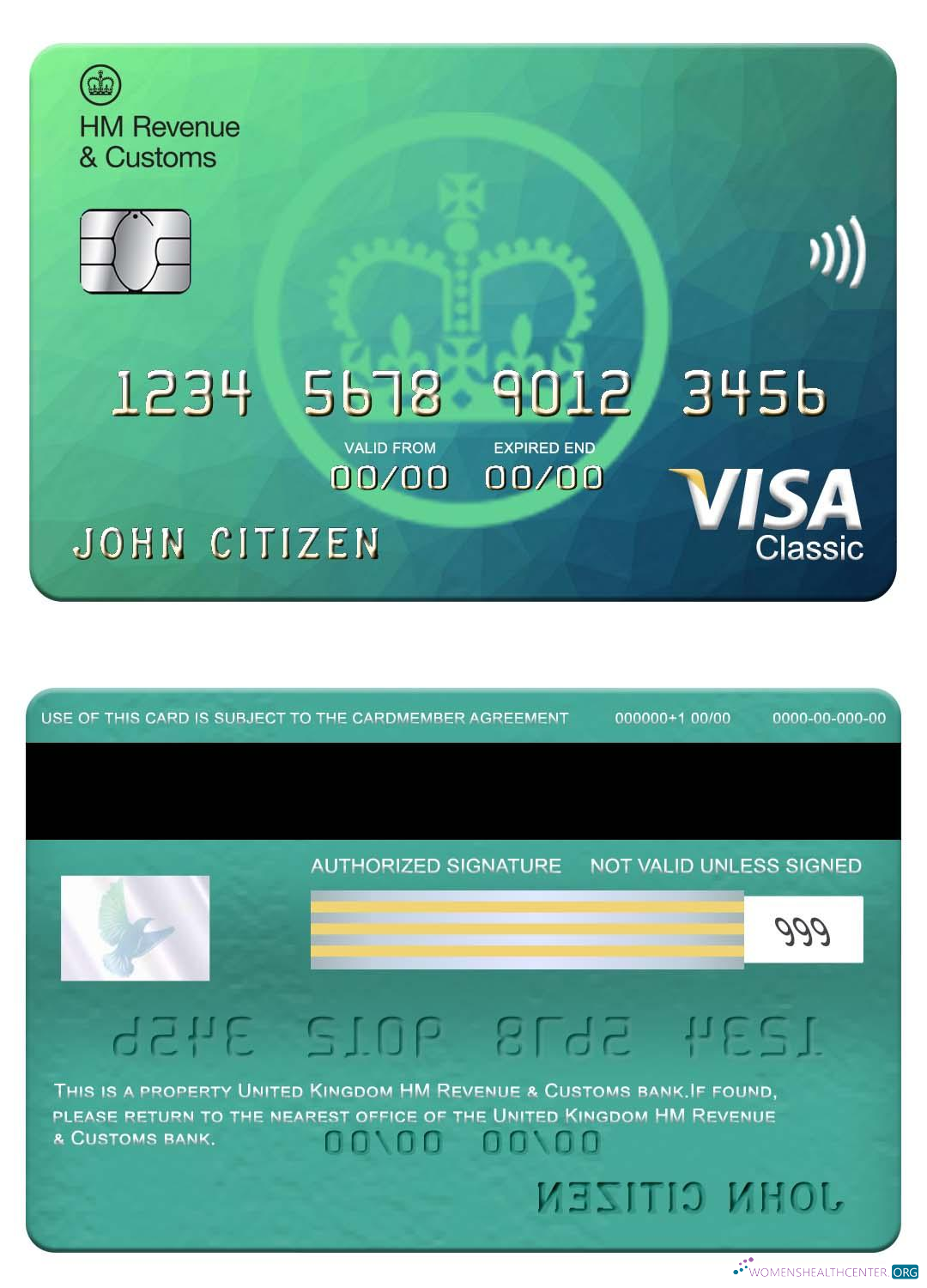 Hochwertige Herunterladen Vereinigtes Königreich HM Revenue & Customs Bank Visa Classic Karte Photoshop Vorlage