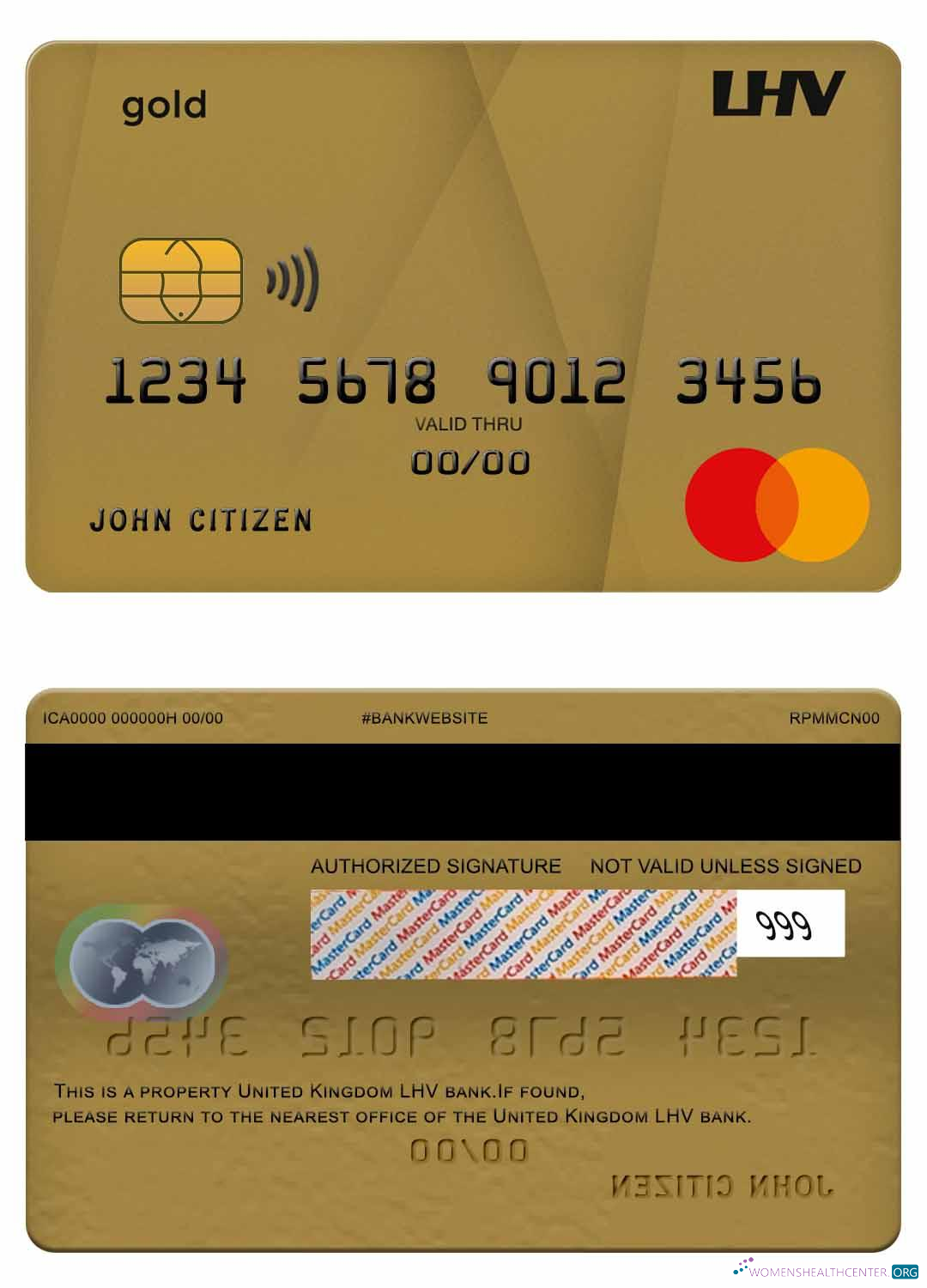 Realistische Herunterladen Vereinigtes Königreich LHV Bank Mastercard Gold Photoshop Vorlage