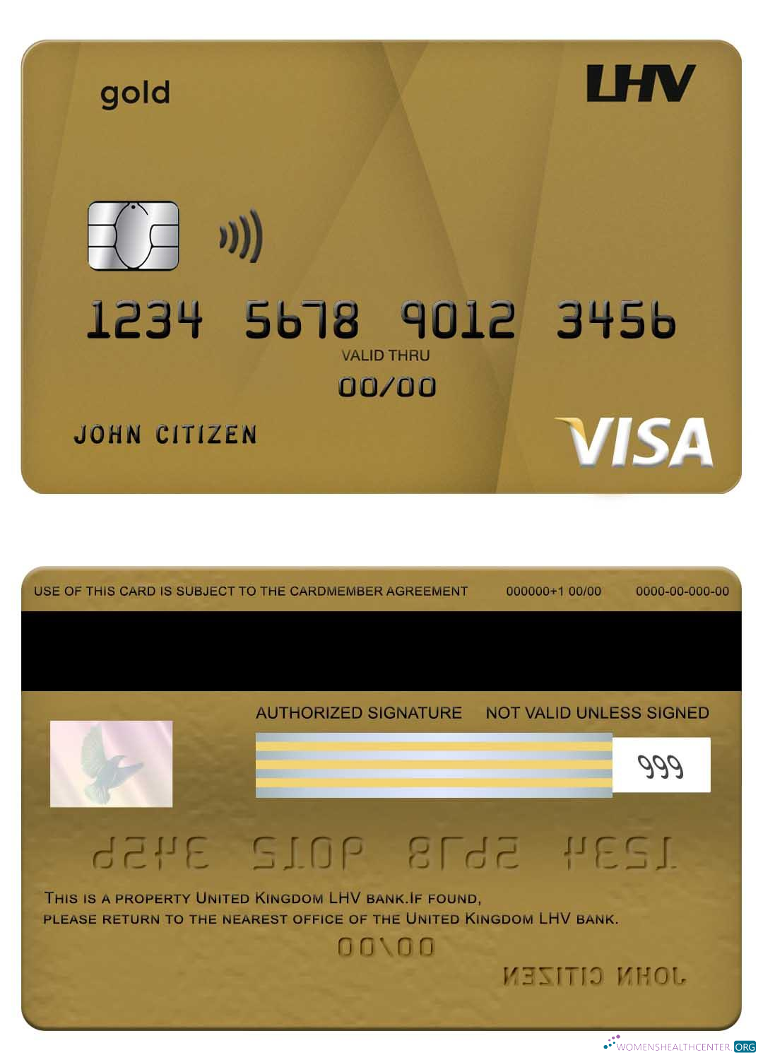 Hochwertige Herunterladen Vereinigtes Königreich LHV Bank Visa Gold Karte Photoshop Vorlage