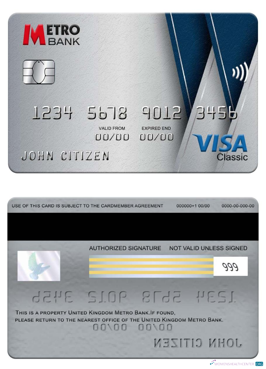 Professionelle Herunterladen Vereinigtes Königreich Metro Bank Visa Classic Karte Photoshop Vorlage