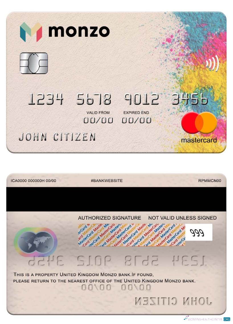 Hochwertige Herunterladen Vereinigtes Königreich Monzo Bank Mastercard Photoshop Vorlage