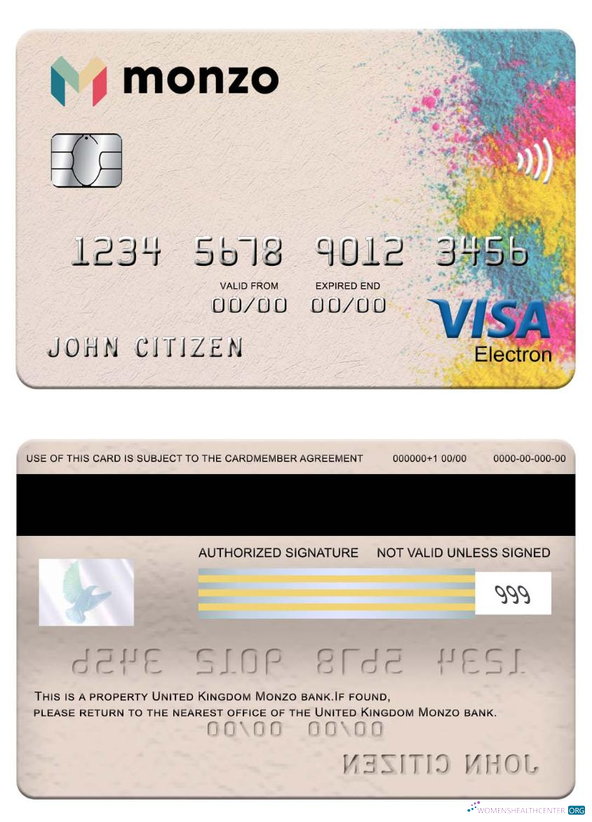 Premium Herunterladen Vereinigtes Königreich Monzo Bank Visa Electron Karte Photoshop Vorlage