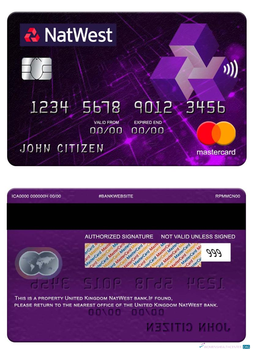 Realistische Herunterladen Vereinigtes Königreich NatWest Bank Mastercard Photoshop Vorlage
