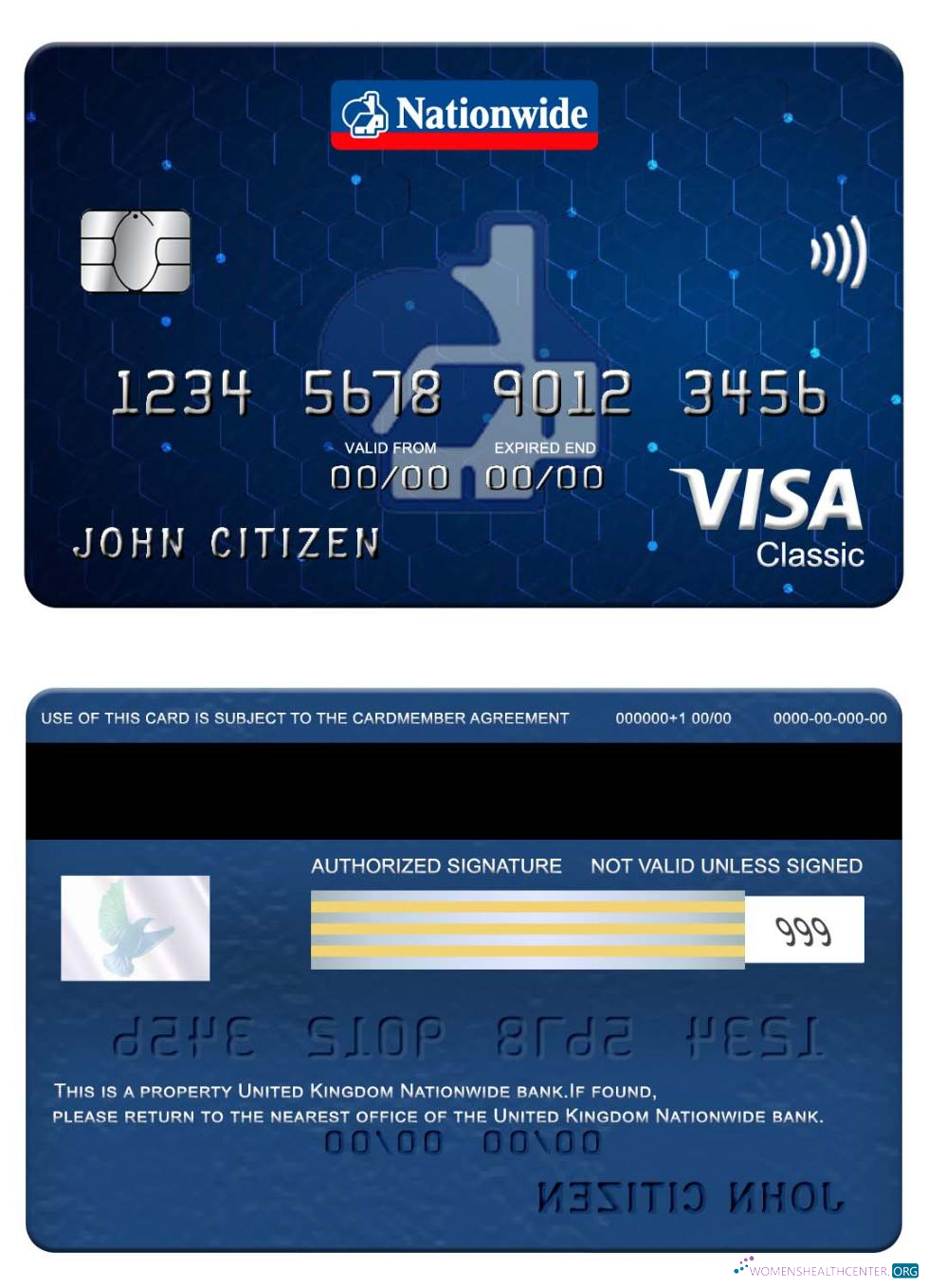 Hochwertige Herunterladen Vereinigtes Königreich Nationwide Bank Visa Classic Karte Photoshop Vorlage