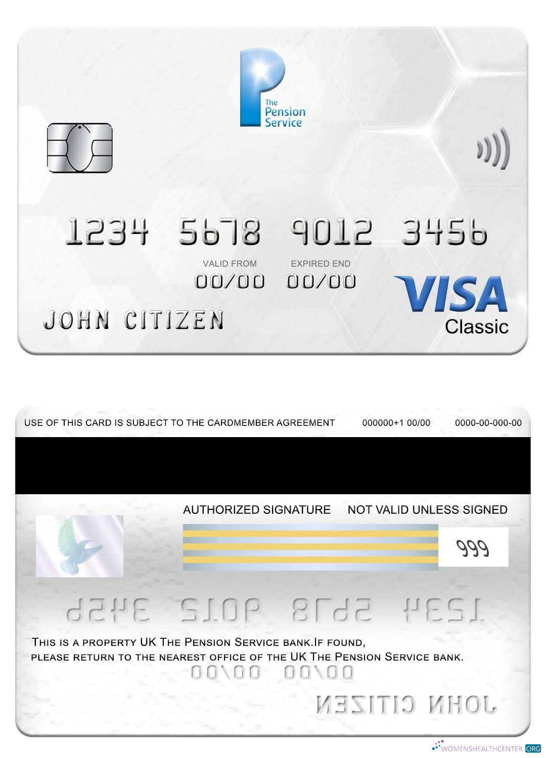 Professionelle Herunterladen Vereinigtes Königreich The Pension Service Bank Visa Classic Karte Photoshop Vorlage