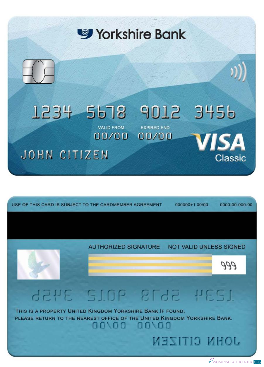 Editierbare Herunterladen Vereinigtes Königreich Yorkshire Bank Visa Classic Karte Photoshop Vorlage