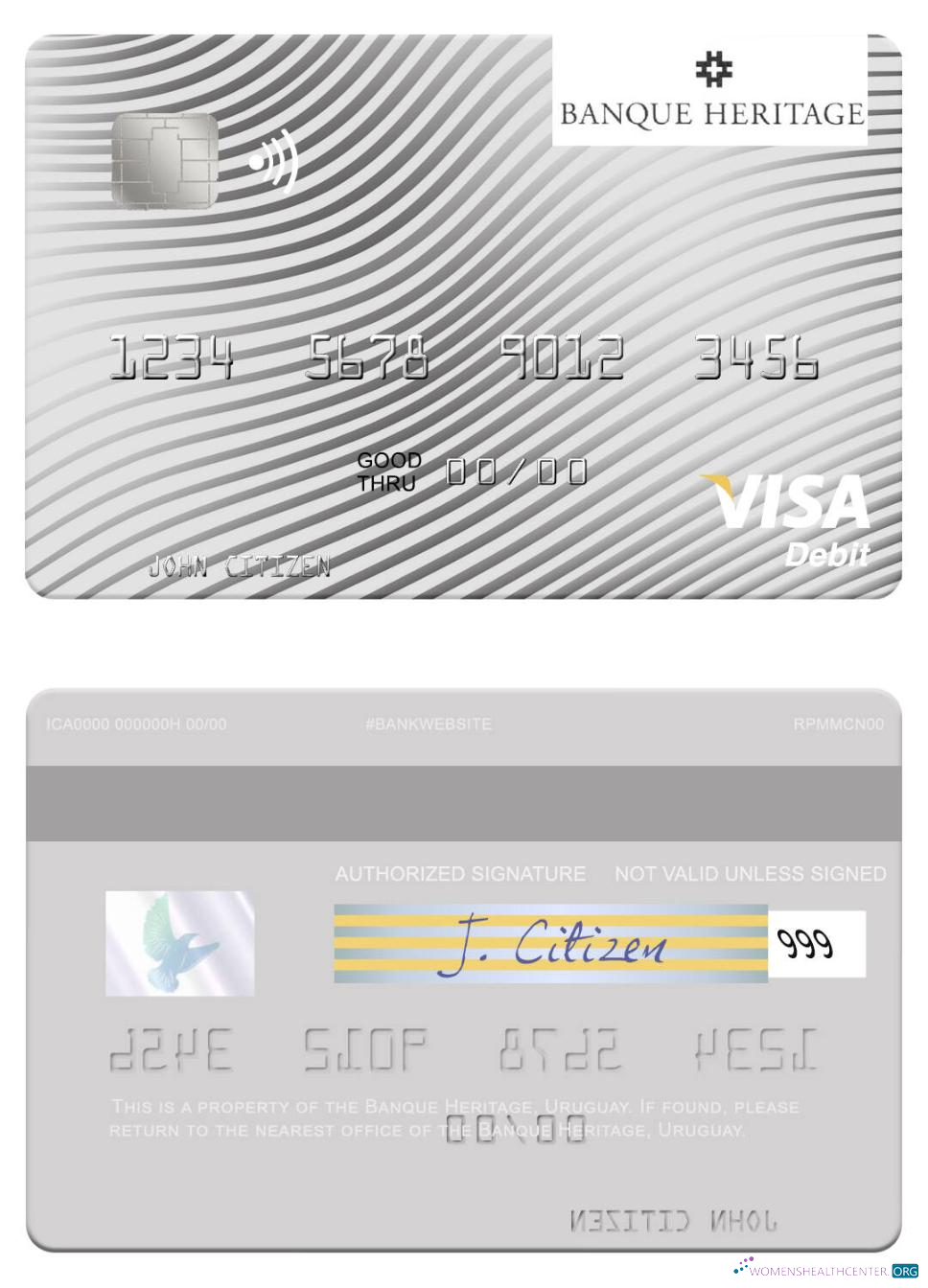 Hochwertige Herunterladen Uruguay Banque Heritage Visa Debit Karte Photoshop Vorlage
