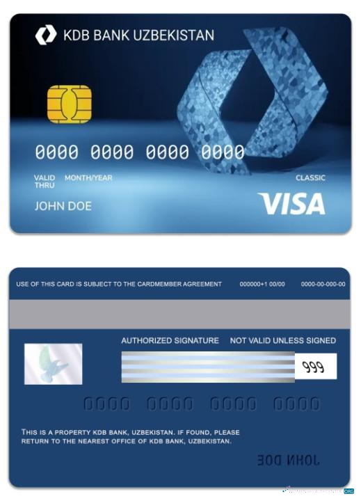 Professionelle Herunterladen Usbekistan KDB Bank Visa Classic Karte Photoshop Vorlage