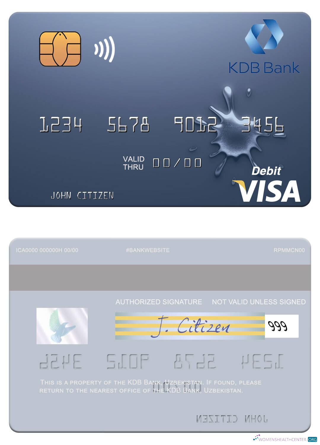 Professionelle Herunterladen Usbekistan KDB Bank Visa Debit Karte Photoshop Vorlage