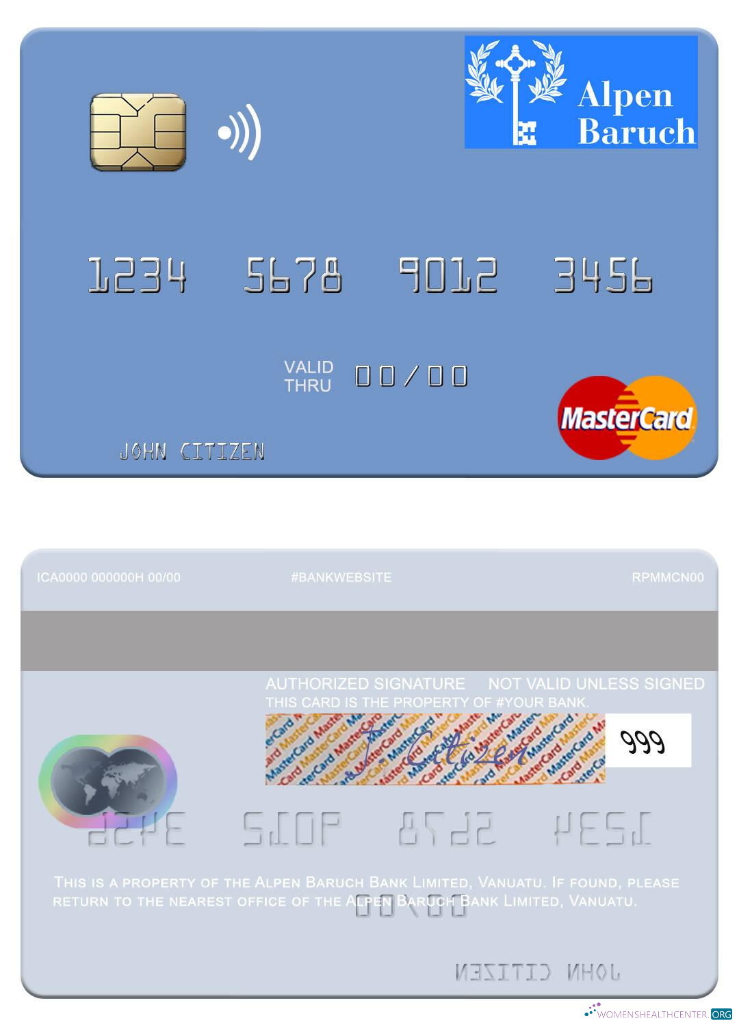 Realistische Herunterladen Vanuatu Alpen Baruch Bank GmbH Mastercard Photoshop Vorlage