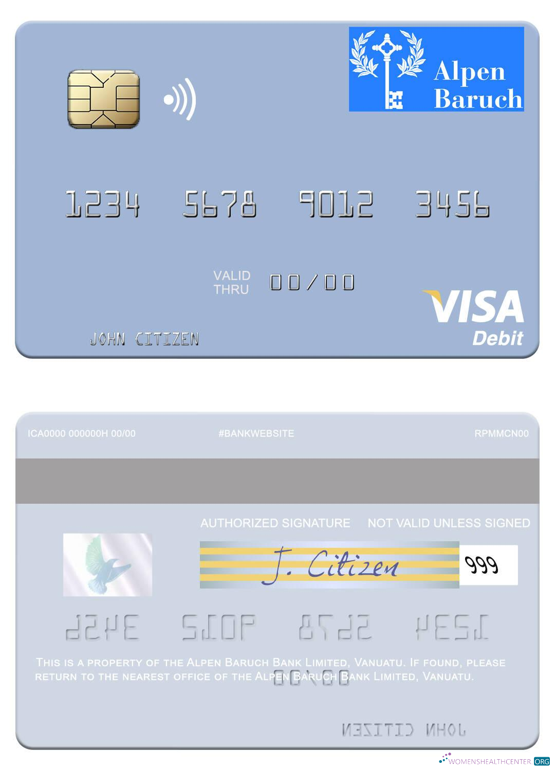 Realistische Herunterladen Vanuatu Alpen Baruch Bank GmbH Visa Debit Karte Photoshop Vorlage