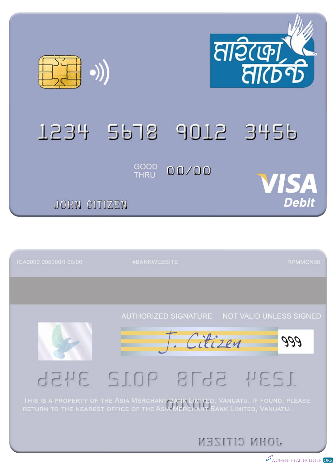 Professionelle Herunterladen Vanuatu Asia Merchant Bank GmbH Visa Debit Karte Photoshop Vorlage