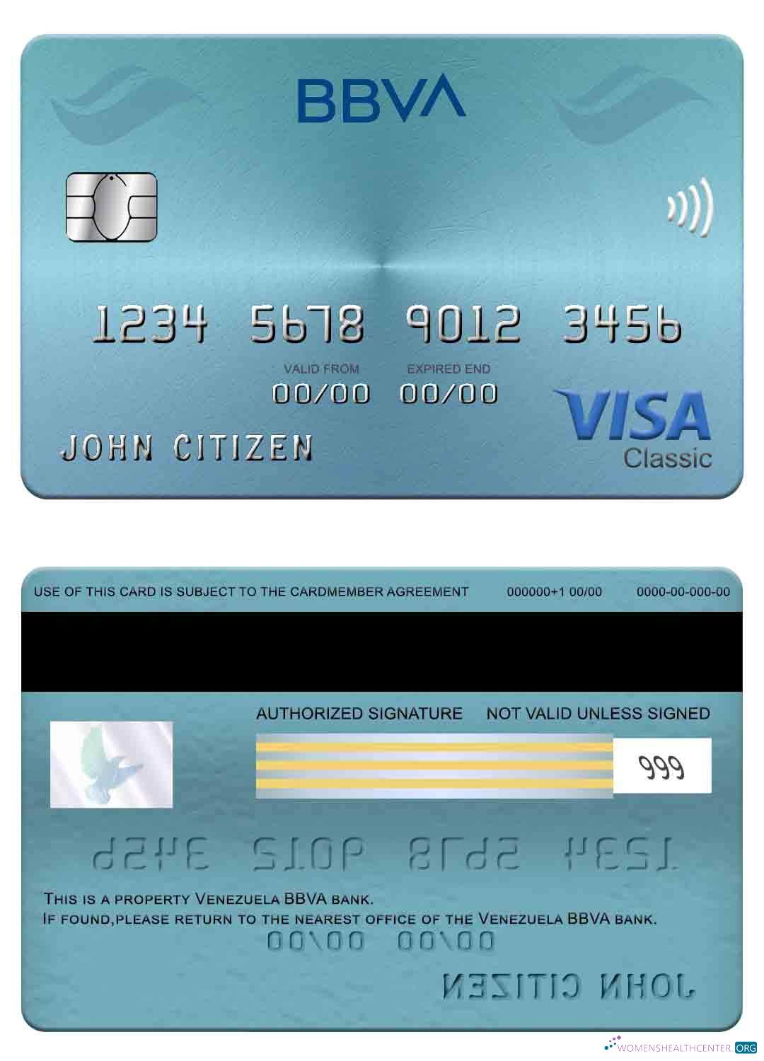 Hochwertige Herunterladen Venezuela BBVA Bank Visa Classic Karte Photoshop Vorlage