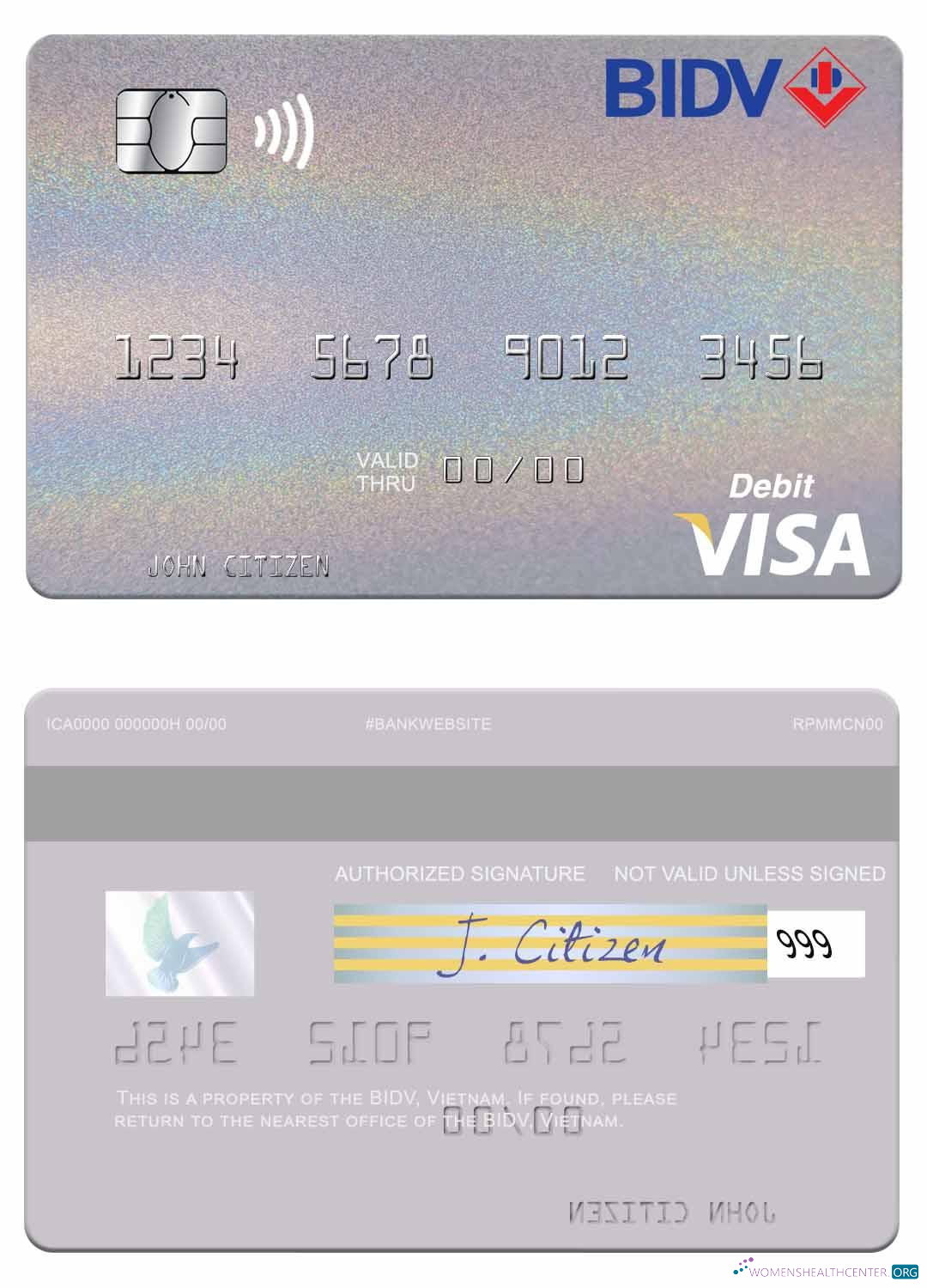 Editierbare Herunterladen Vietnam BIDV Visa Debit Karte Photoshop Vorlage