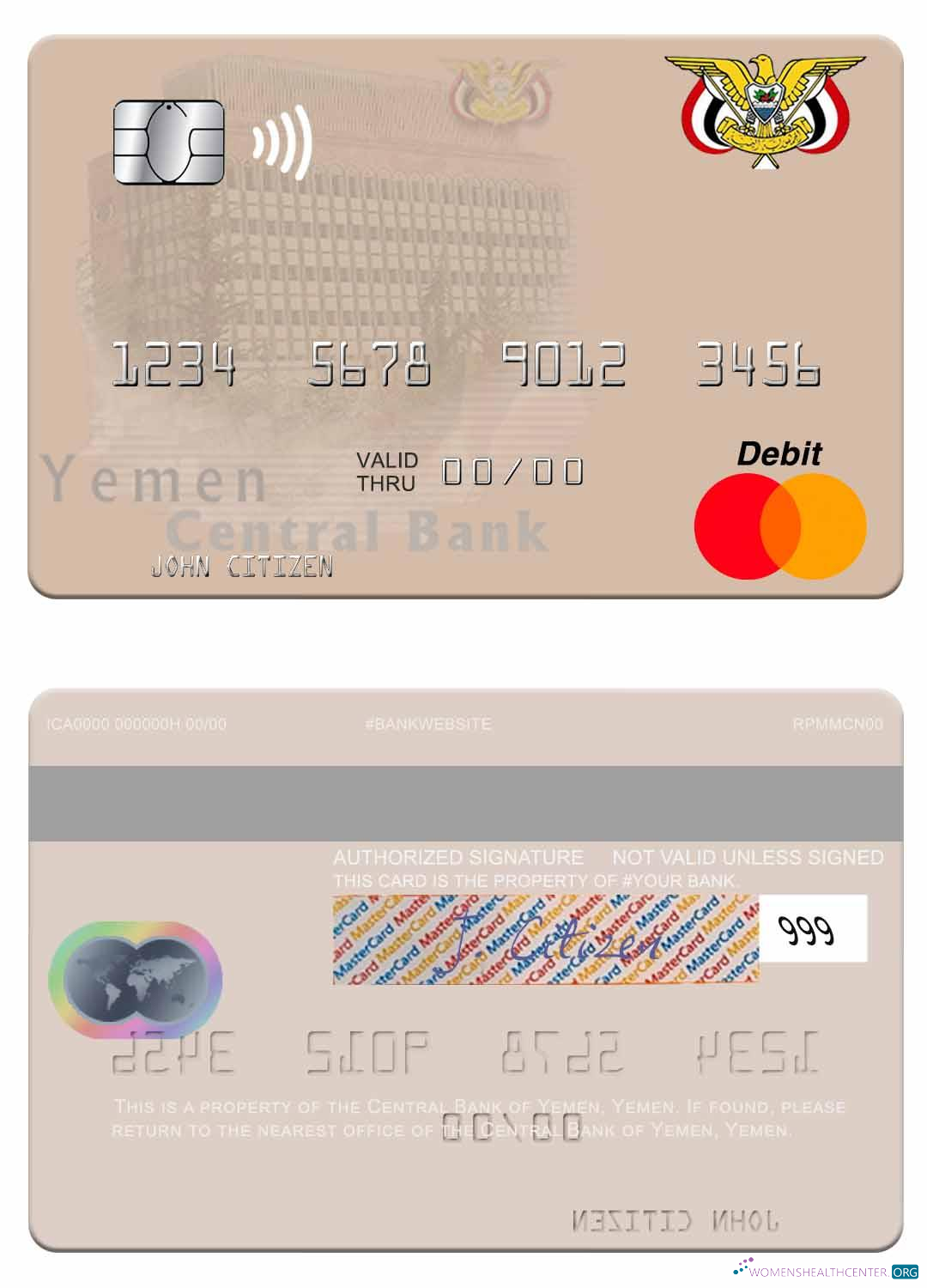 Editierbare Herunterladen Jemen Zentral Bank von Jemen Mastercard Photoshop Vorlage
