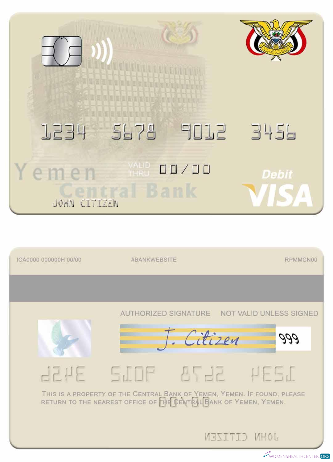 Realistische Herunterladen Jemen Zentral Bank von Jemen Visa Debit Karte Photoshop Vorlage