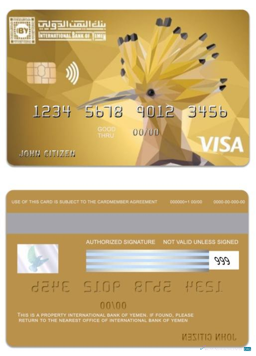 Realistische Herunterladen Jemen Internationale Bank von Jemen Visa Kredit Gold Karte Photoshop Vorlage