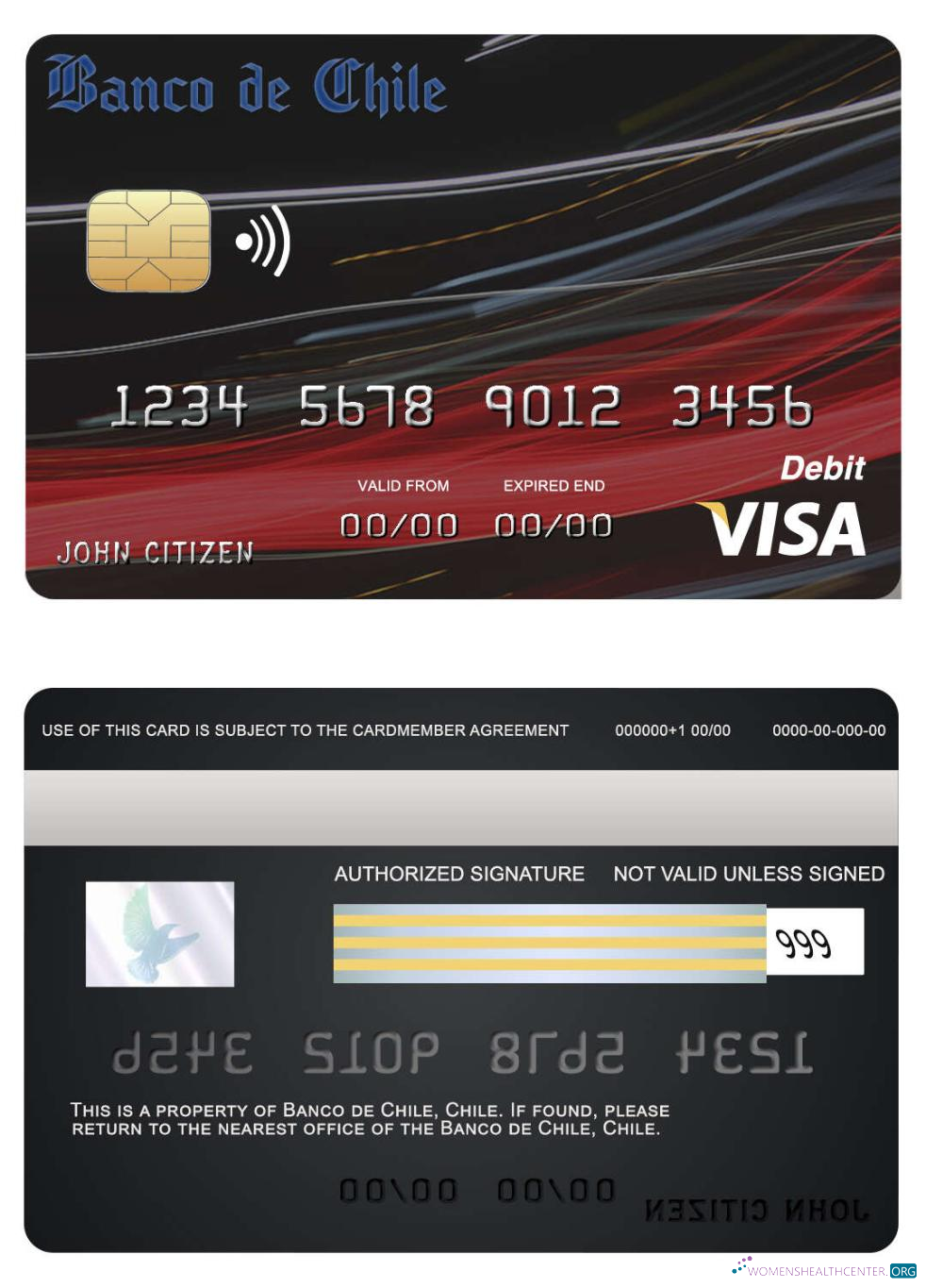Realistische Herunterladen Chile Banco de Chile Bank Visa Karte Photoshop Vorlage