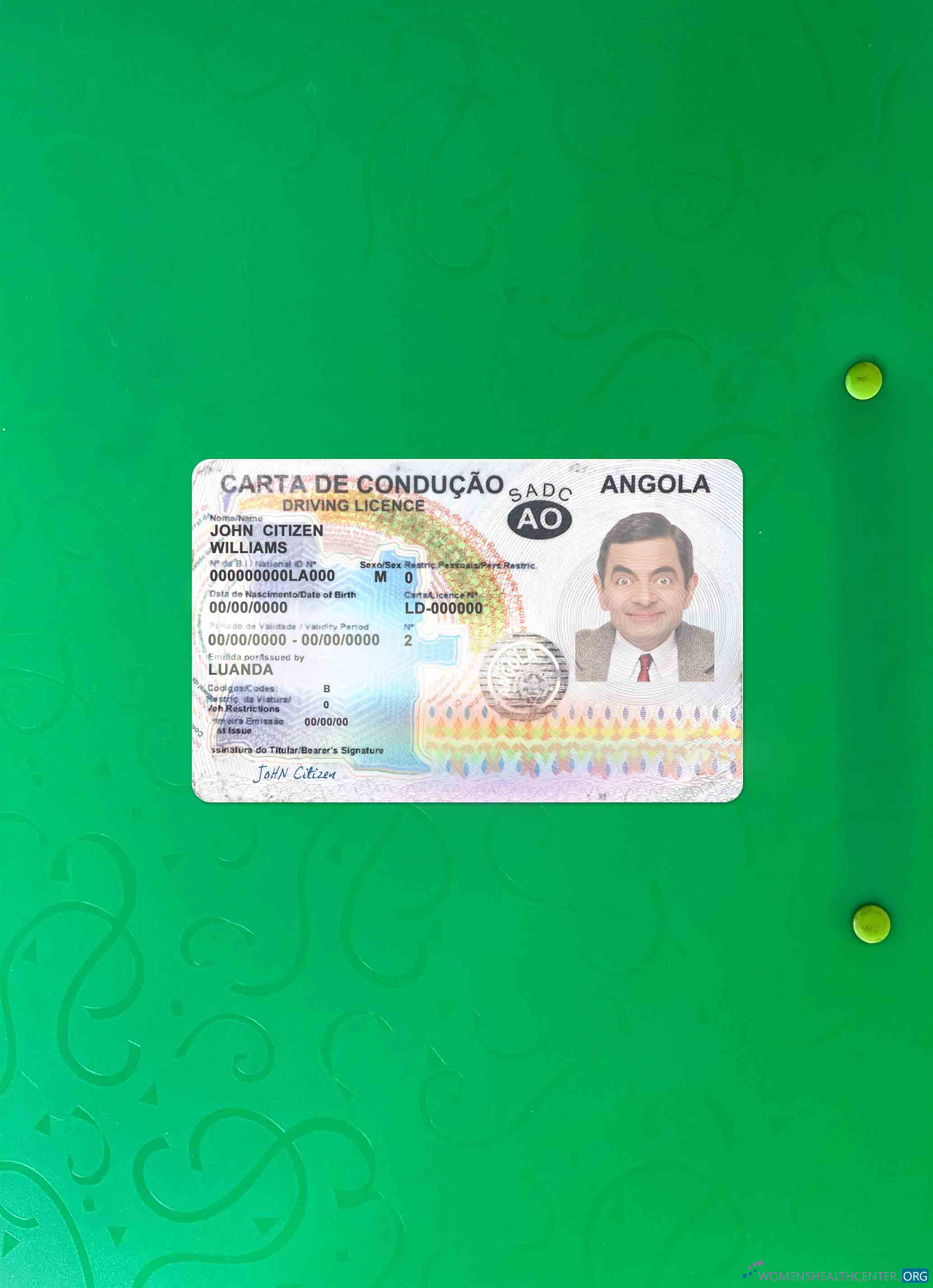 Редактируемый Скачать Ангола Driving License 2018 2028 Фотоэффект Лицевая Сторона Photoshop Шаблон