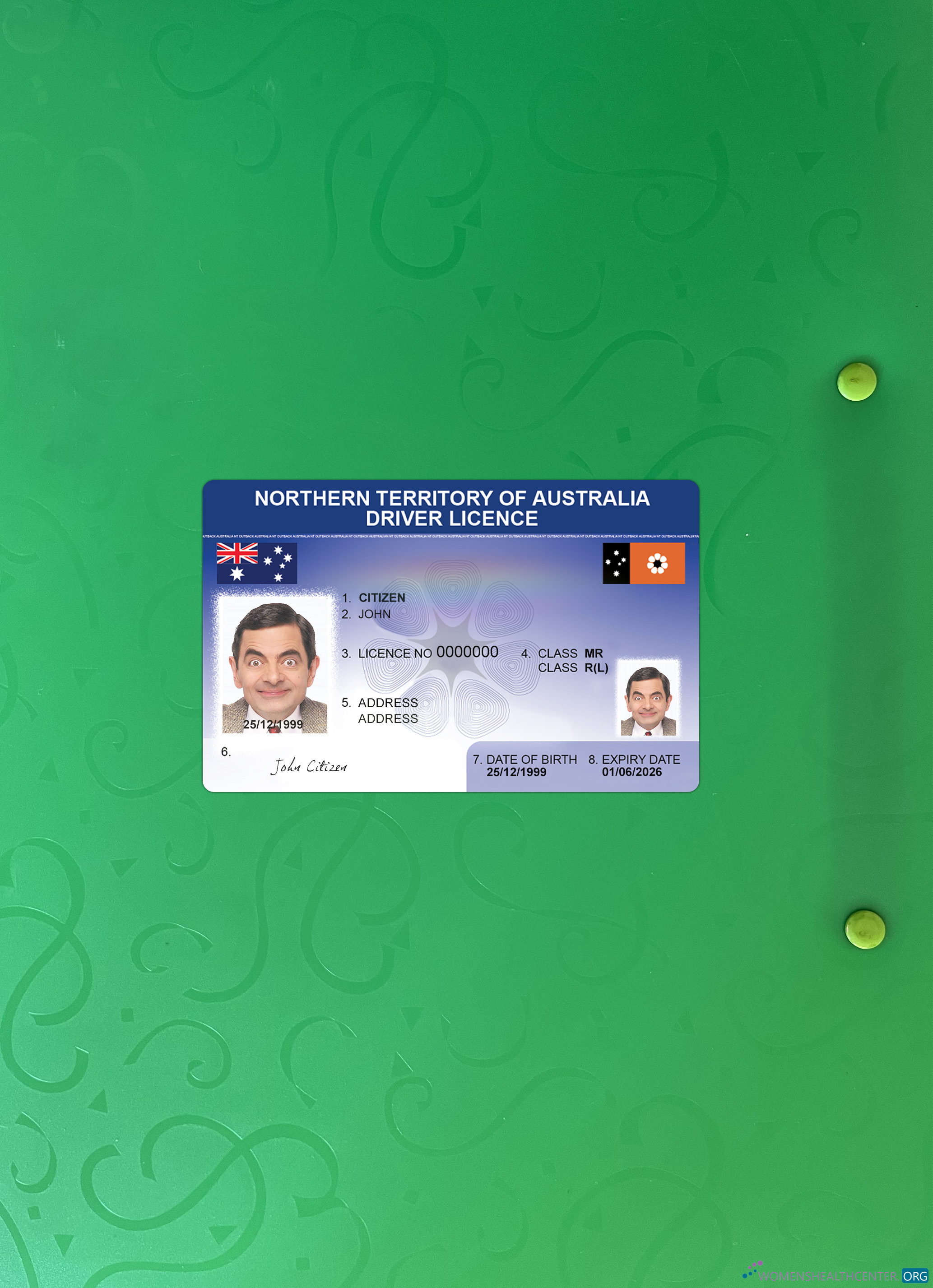 Качественный Скачать Австралия Northern Территория Driving License Фотоэффект Лицевая Сторона Photoshop Шаблон
