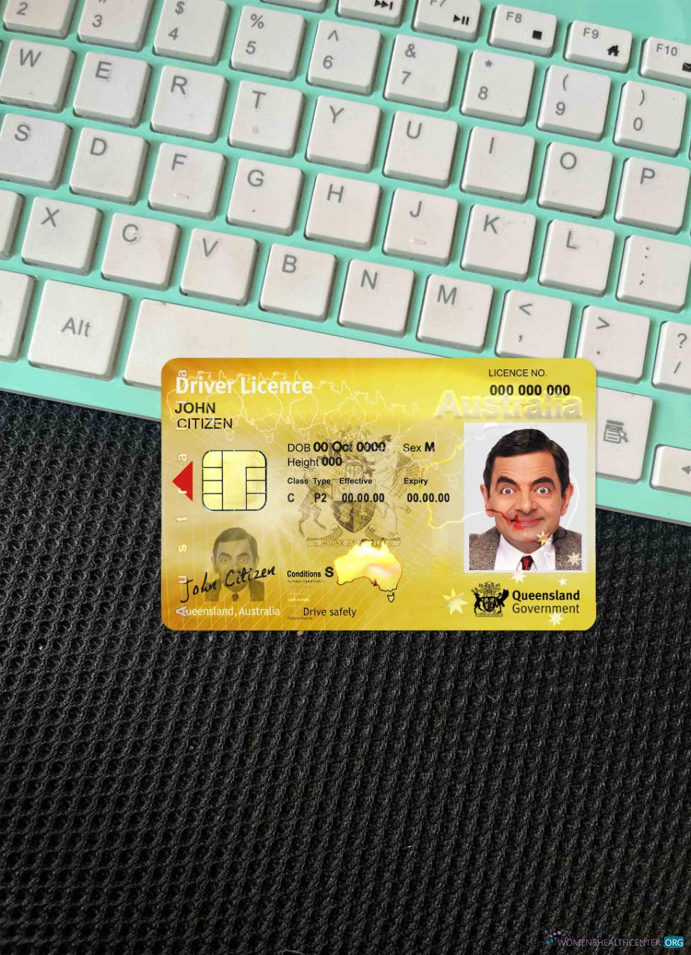 Качественный Скачать Австралия Queensland Государственный Driving Licence Фотоэффект Лицевая Сторона Photoshop Шаблон