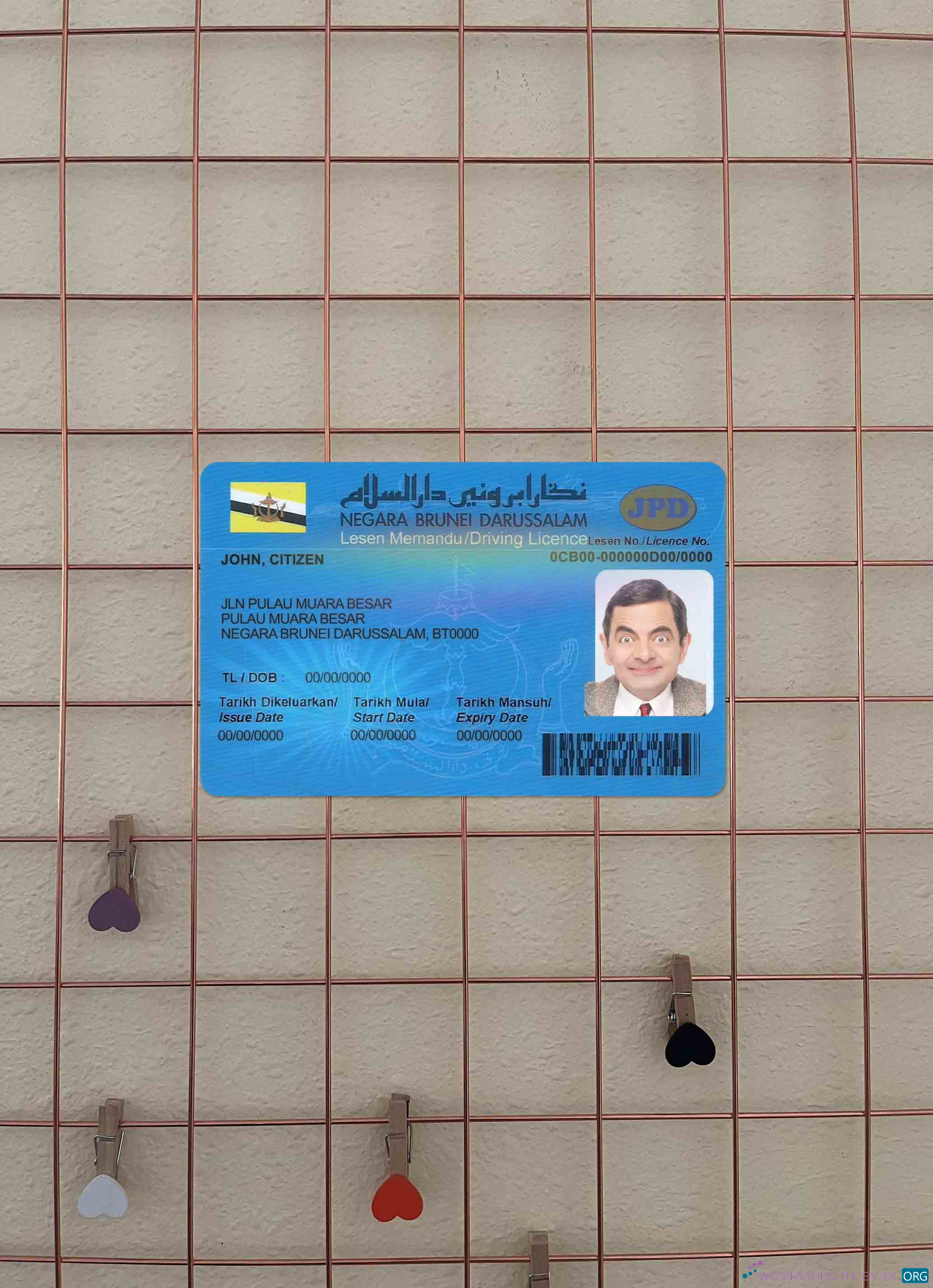 Редактируемый Скачать Бруней Driving License Фотоэффект Лицевая Сторона Photoshop Шаблон