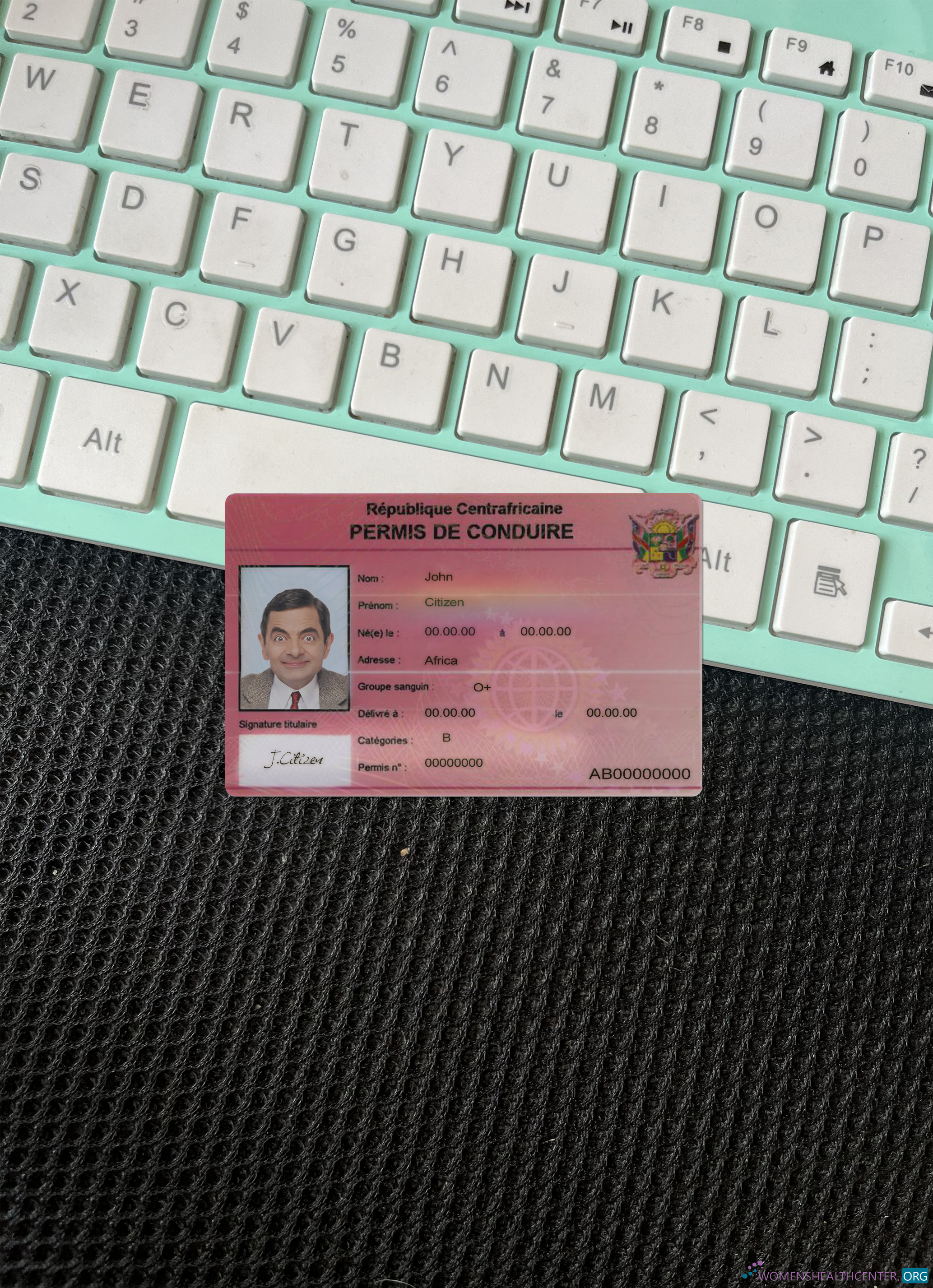 Качественный Скачать Центральный African Driving License Фотоэффект Лицевая Сторона Photoshop Шаблон