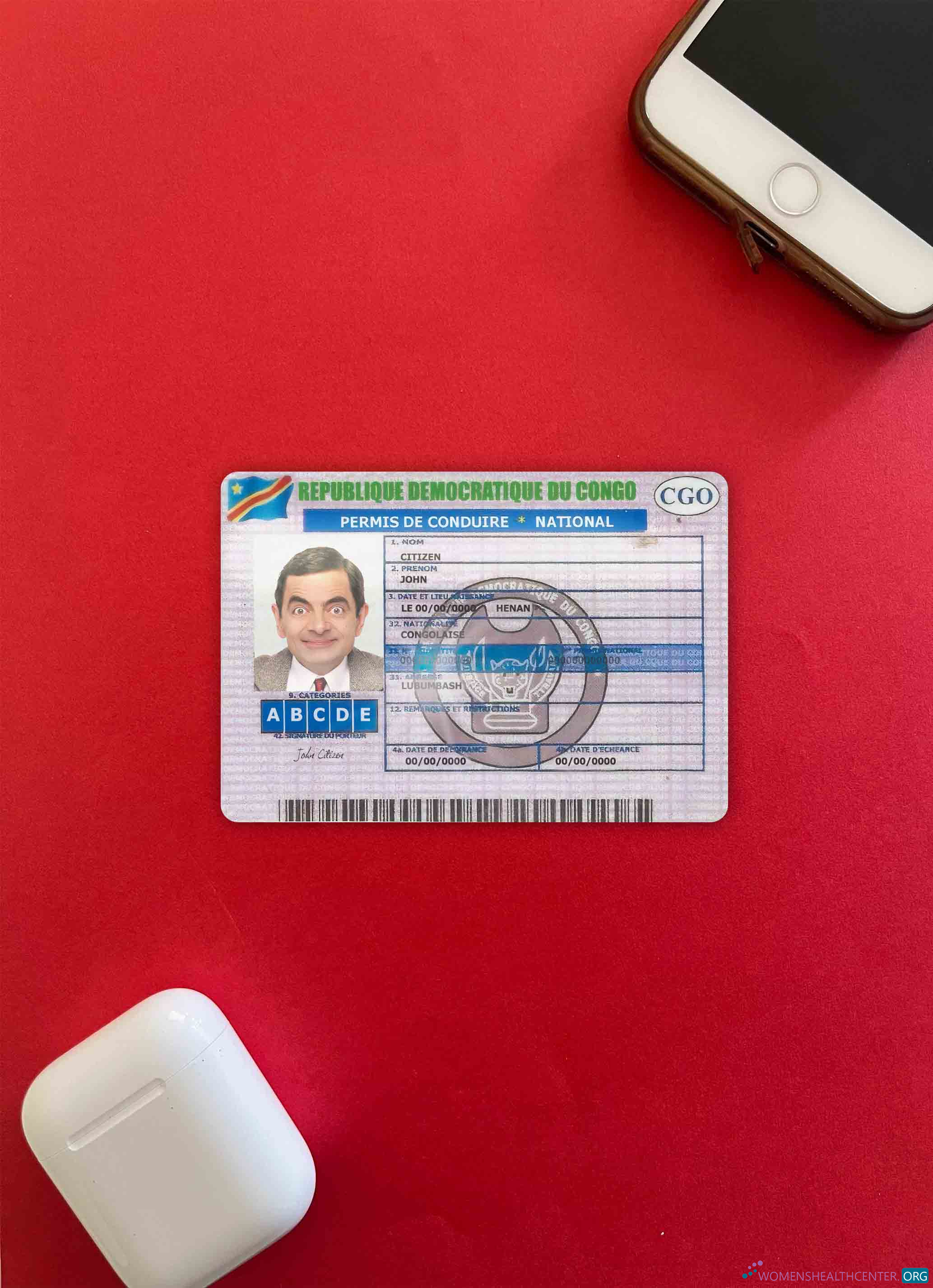 Профессиональный Скачать Конго Driving License Версия 2 Фотоэффект Лицевая Сторона Photoshop Шаблон