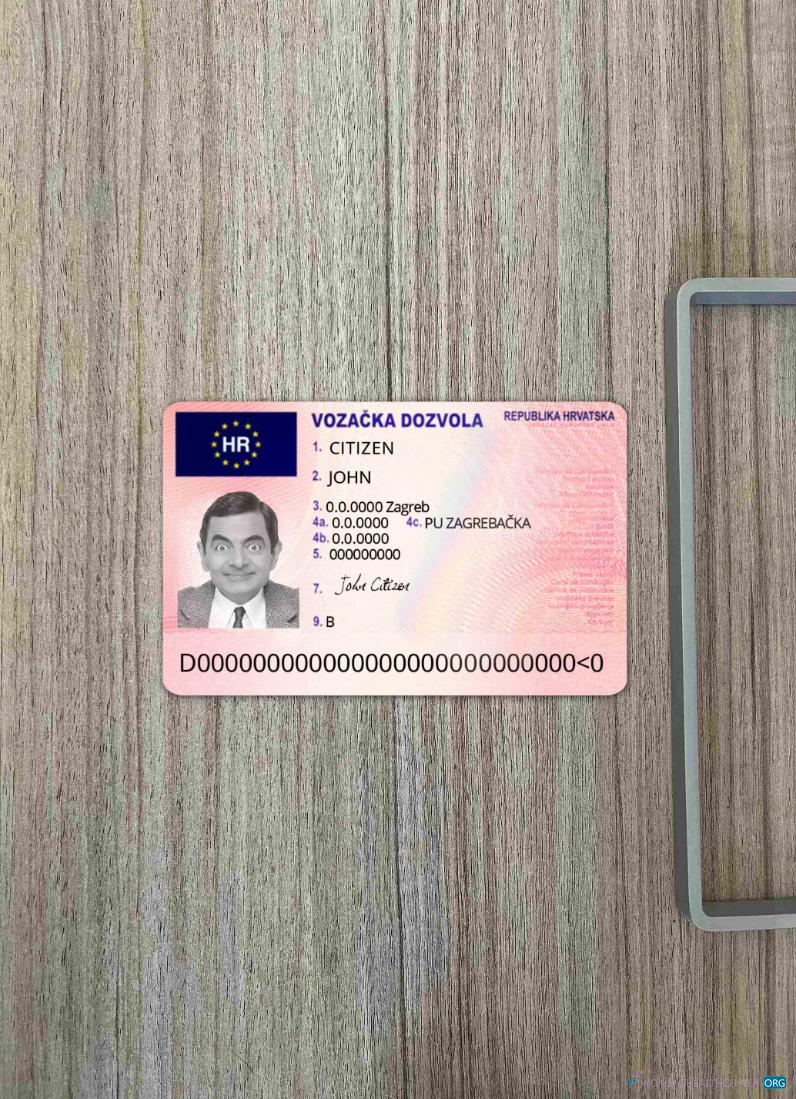 Редактируемый Скачать Хорватия Driving License Фотоэффект Лицевая Сторона Photoshop Шаблон