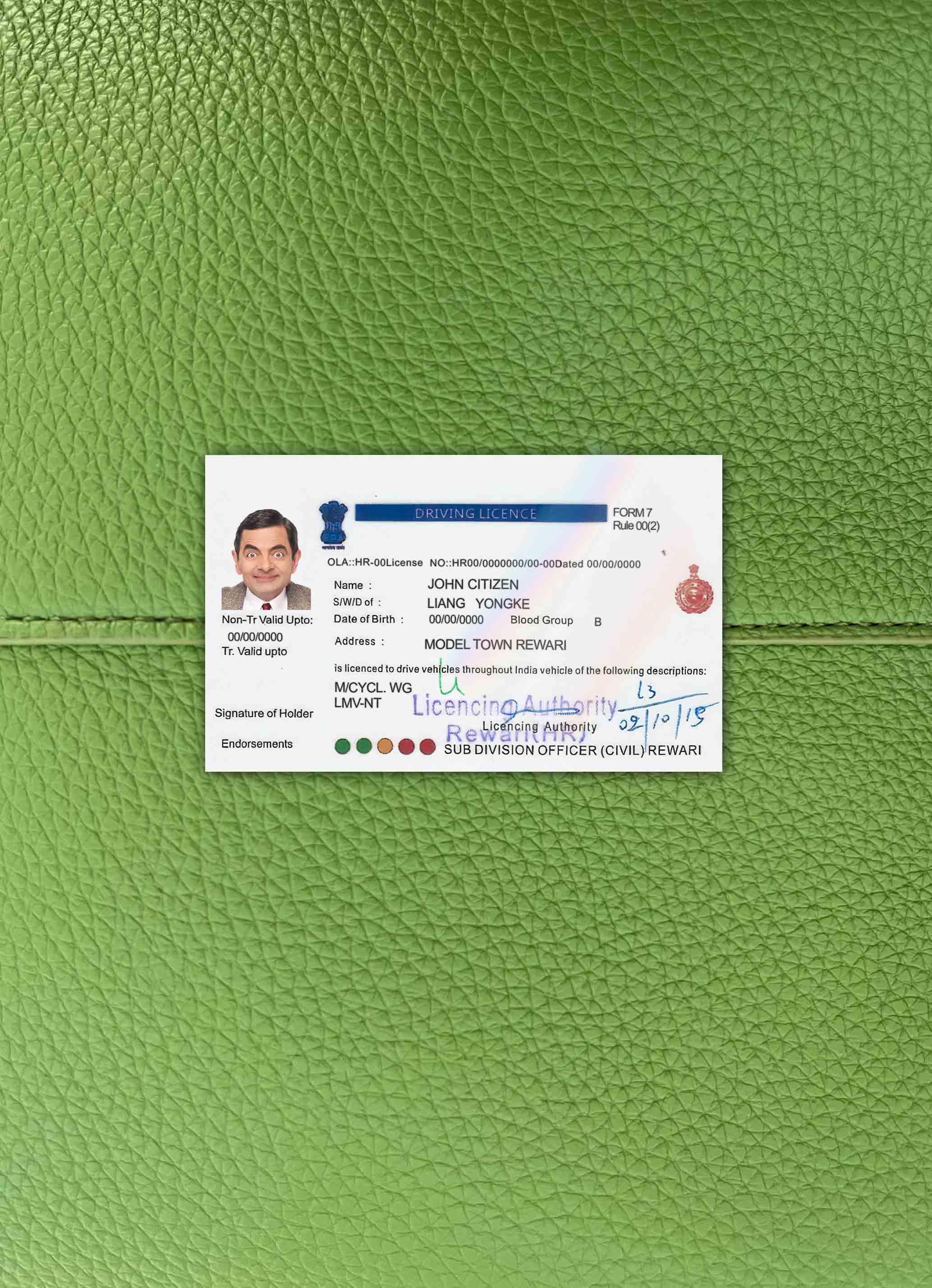 Профессиональный Скачать Индия Driving License Версия 5 Фотоэффект Лицевая Сторона Photoshop Шаблон