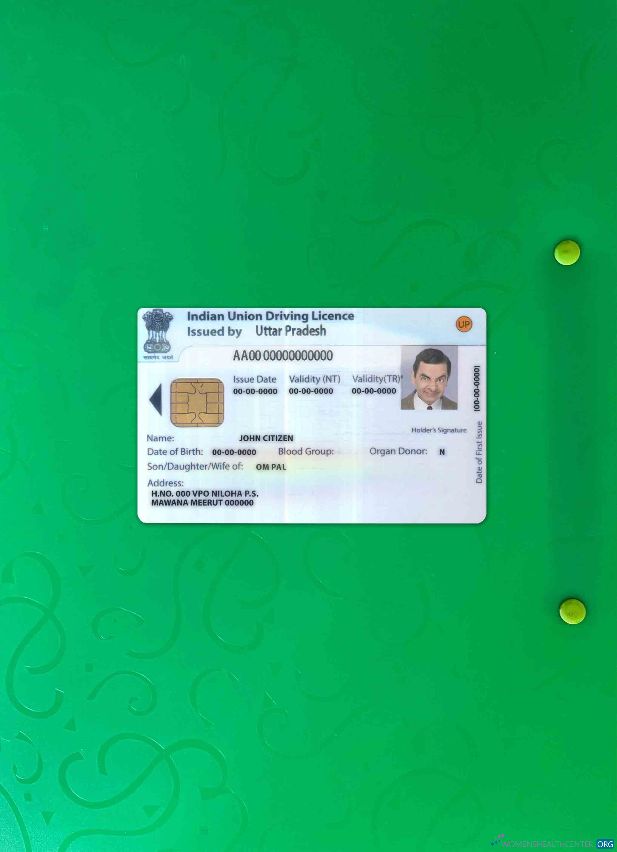 Реалистичный Скачать Indian Юнион Driving License Фотоэффект Лицевая Сторона Photoshop Шаблон