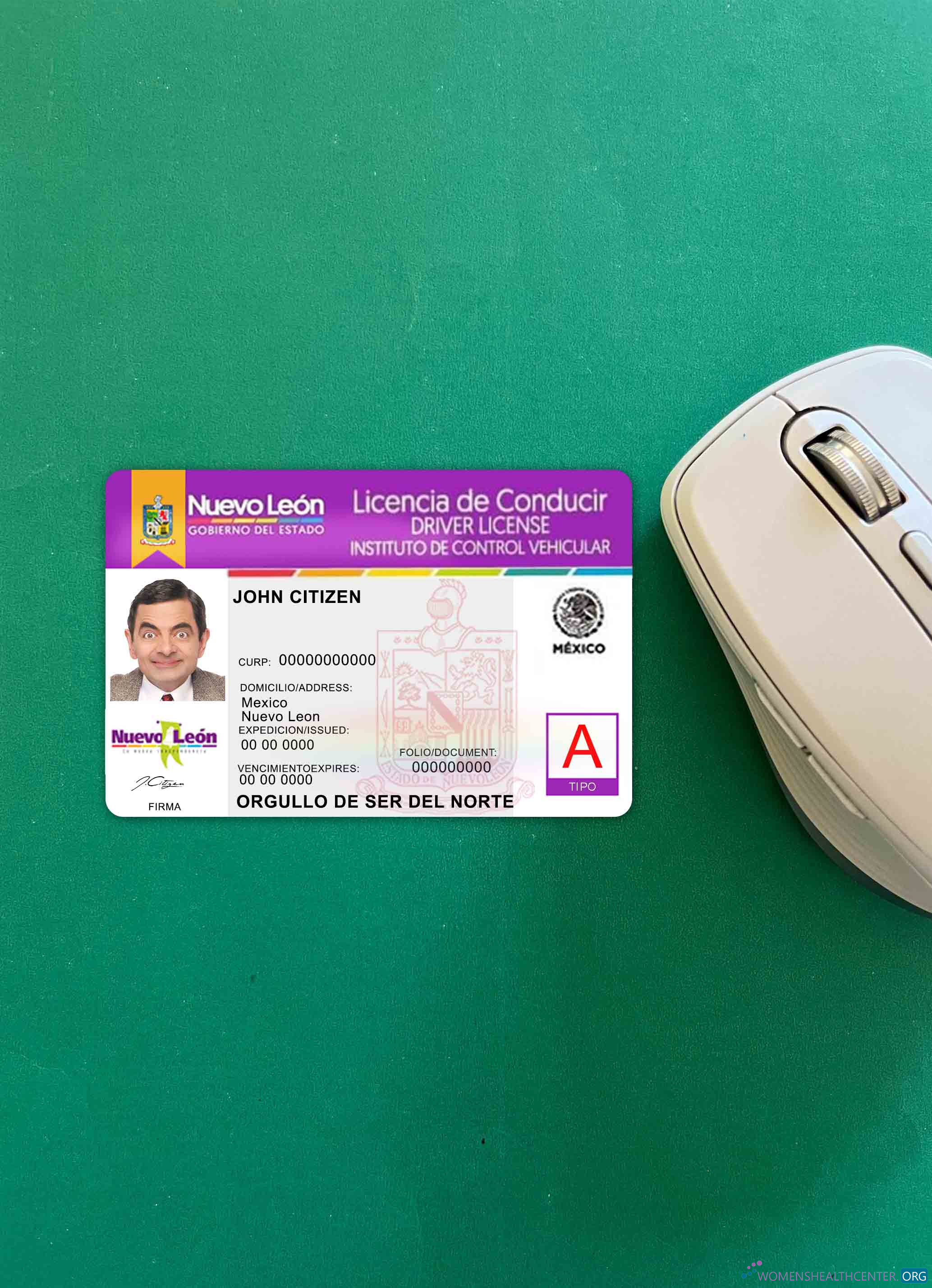 Профессиональный Скачать Мексика Nuevo Leon Driving License Фотоэффект Лицевая Сторона Photoshop Шаблон