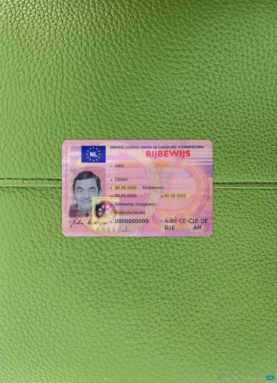 Качественный Скачать Нидерланды Driving License Фотоэффект Лицевая Сторона Photoshop Шаблон