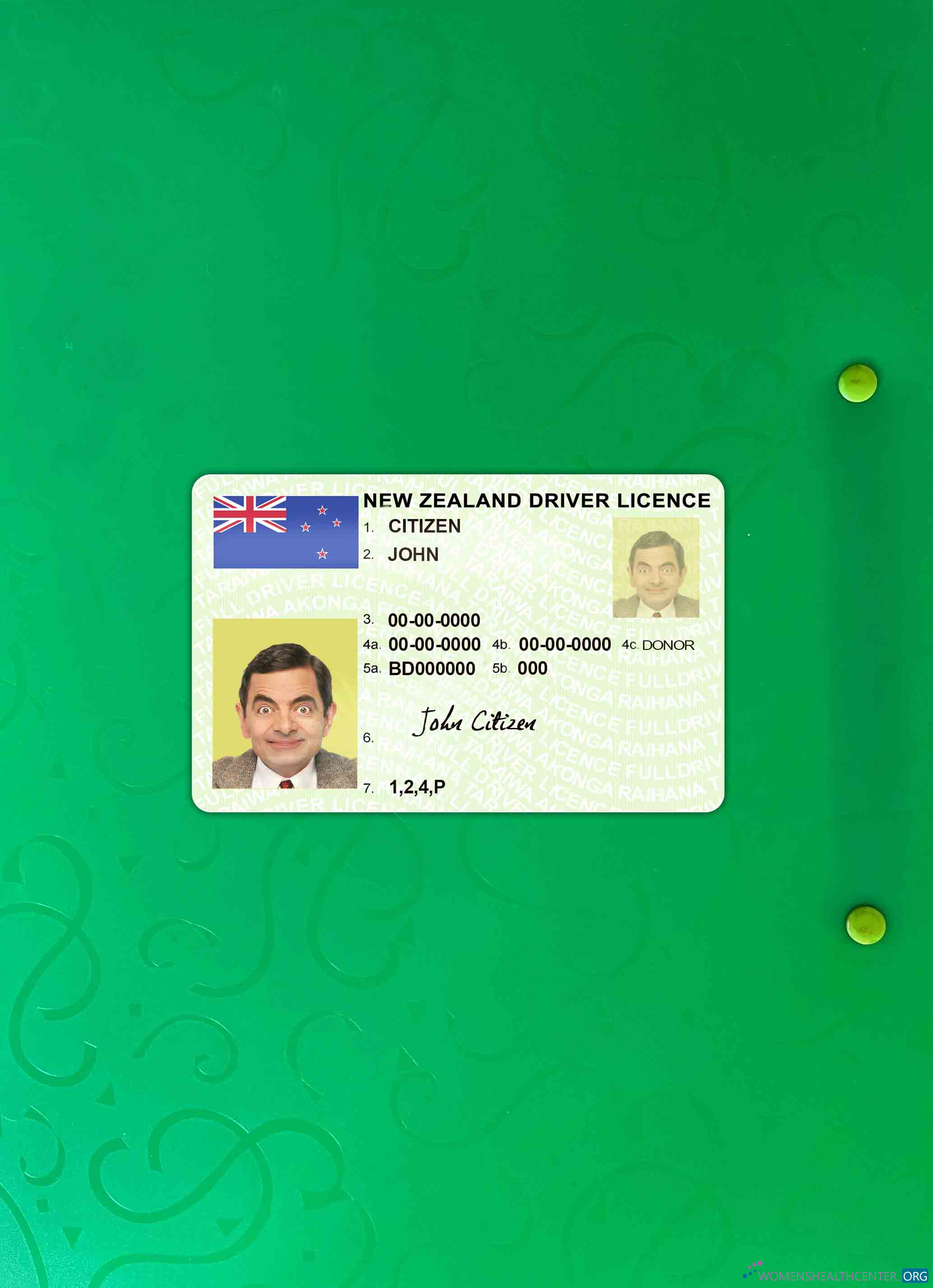 Профессиональный Скачать Новая Зеландия Зеленый Driving License (fully Qualified) Фотоэффект Лицевая Сторона Photoshop Шаблон